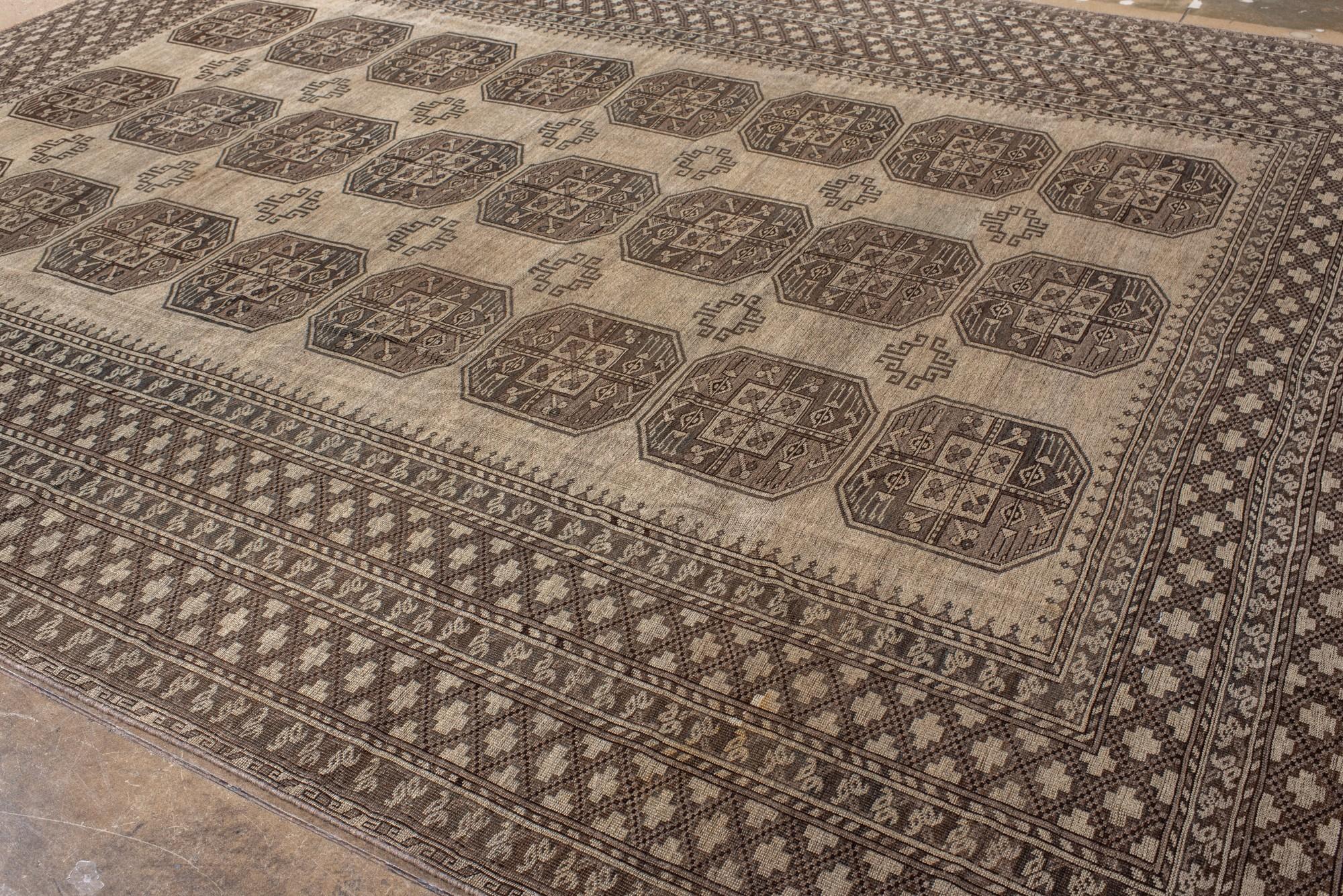 Wool Oversized Traditional Afghan Rug in Taupe and Espresso For Sale