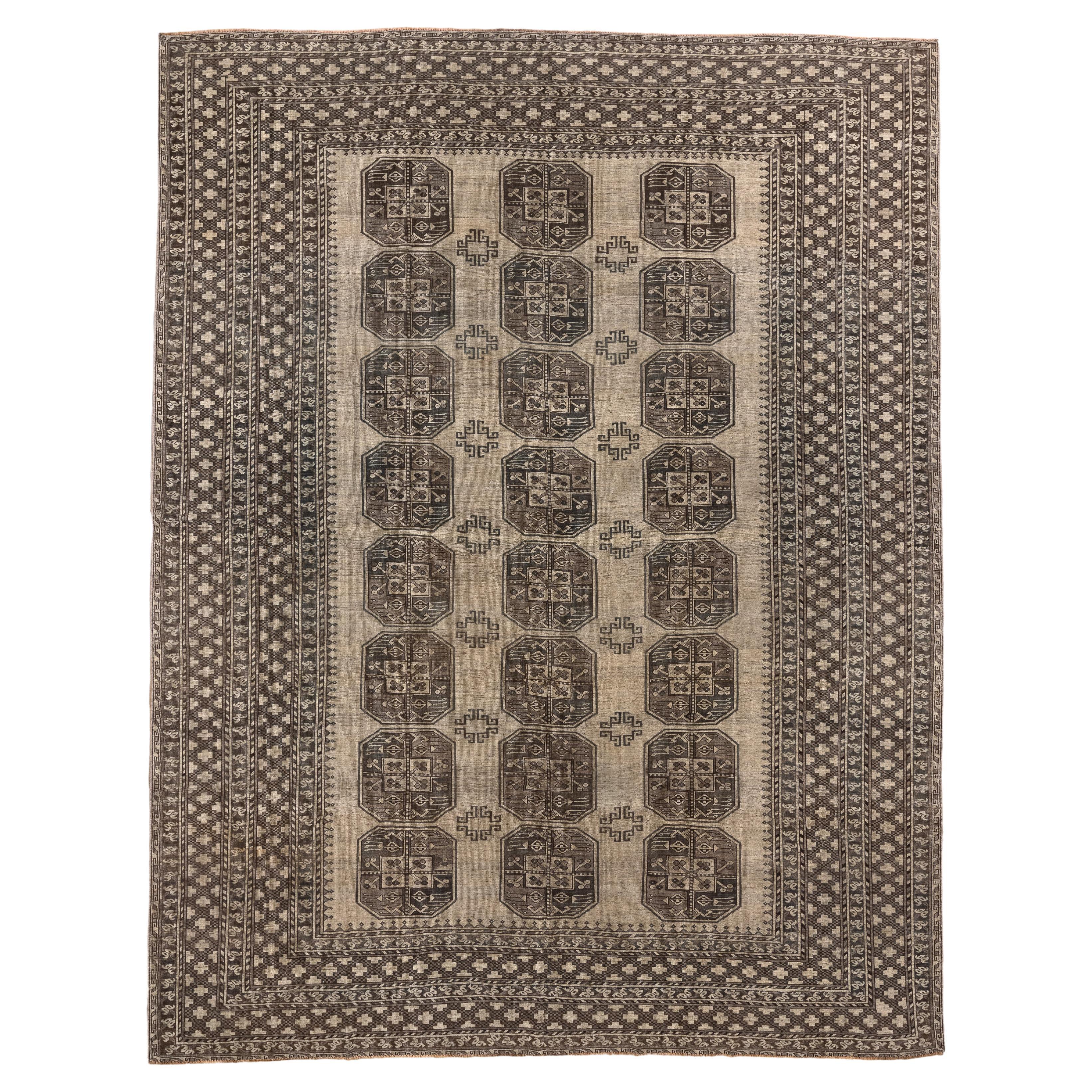 Oversized Traditional Afghan Rug in Taupe and Espresso For Sale