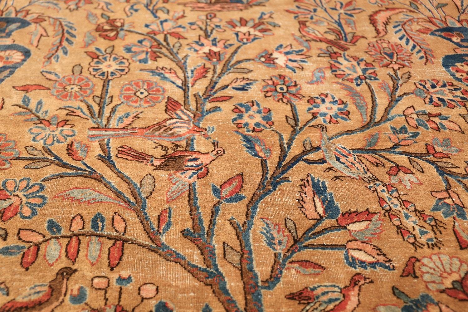 Tree of Life Design Antique Persian Kashan Rug. 13' 8