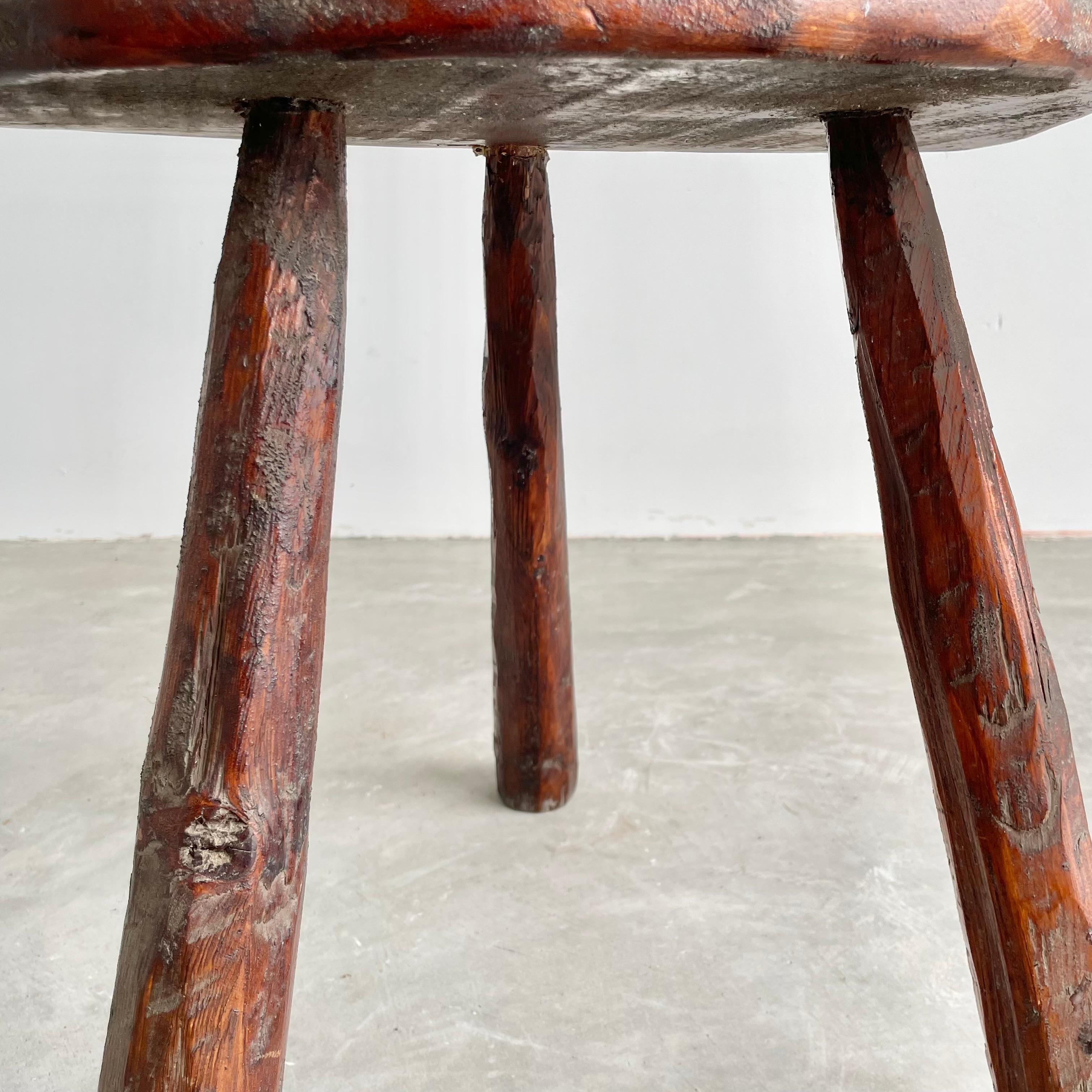 Brutalist Oversized Tripod Wood Stool, 1960s France