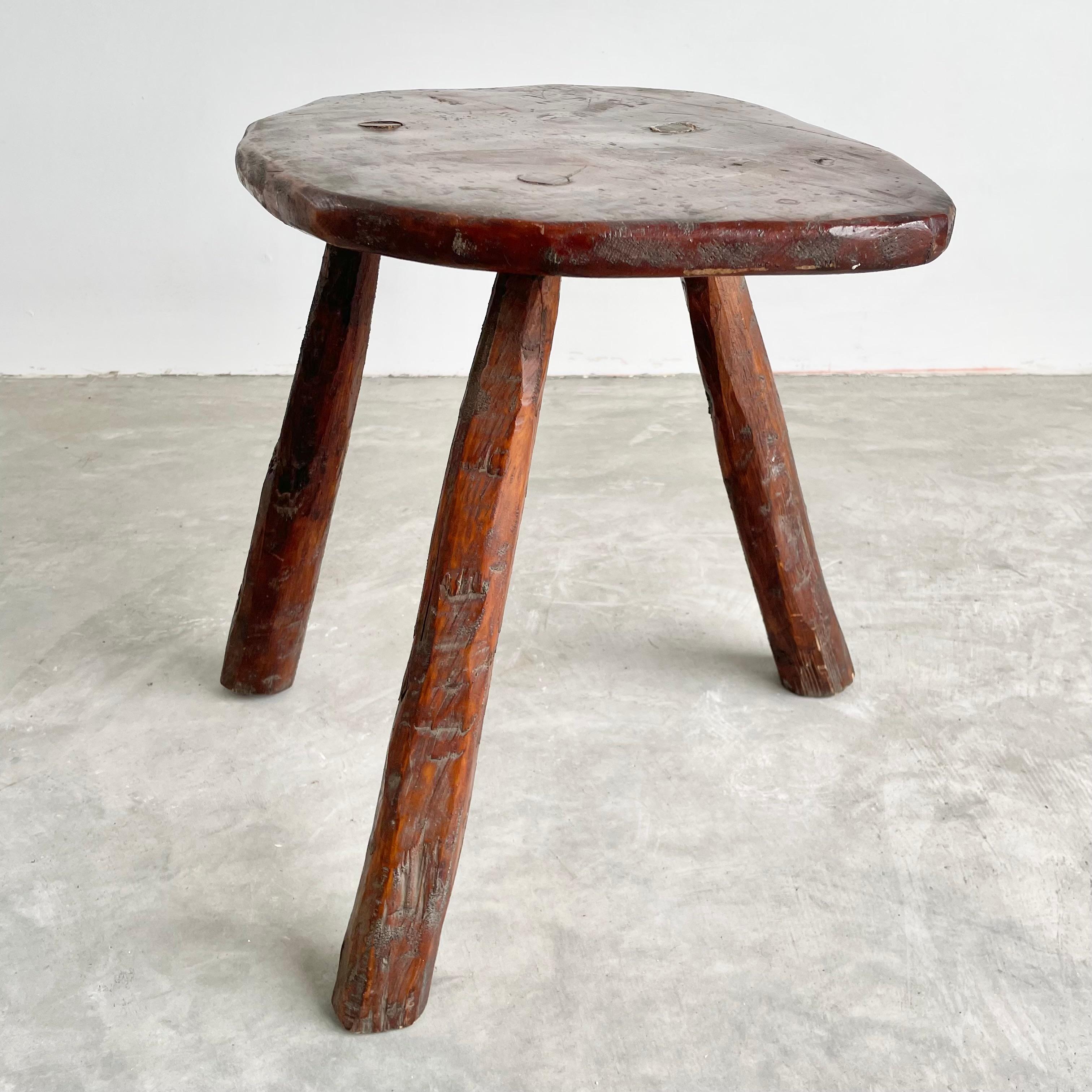 Oversized Tripod Wood Stool, 1960s France In Good Condition In Los Angeles, CA