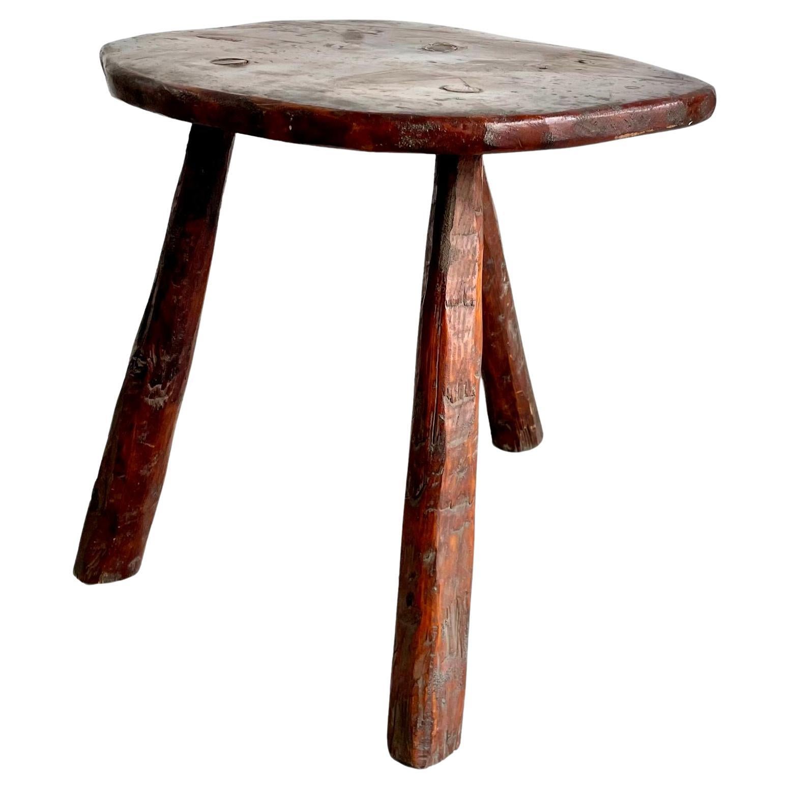 Oversized Tripod Wood Stool, 1960s France