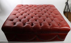 Oversized Tufted Leather Pouf Ottoman in the Style of Hancock and Moore