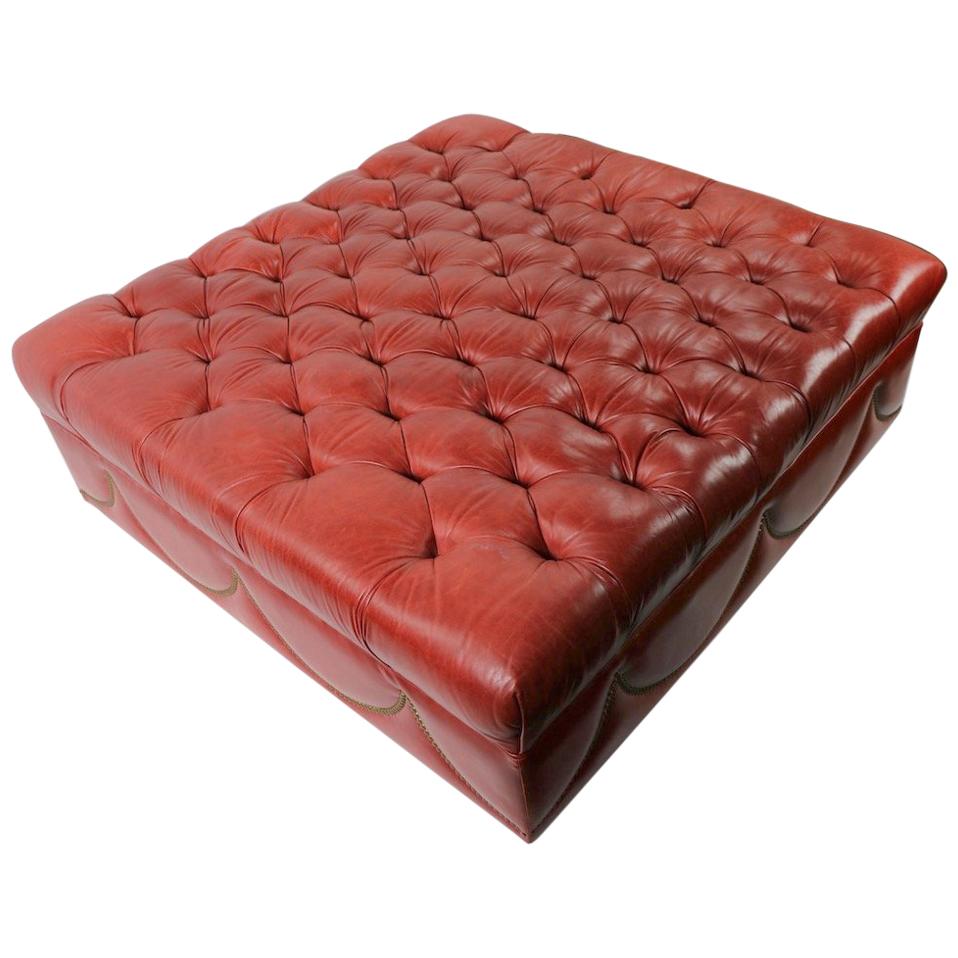 Oversized Tufted Leather Pouf Ottoman in the Style of Hancock and Moore