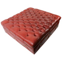 Vintage Oversized Tufted Leather Pouf Ottoman in the Style of Hancock and Moore