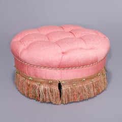 Oversized Tufted Upholstered Round Ottoman 20th C