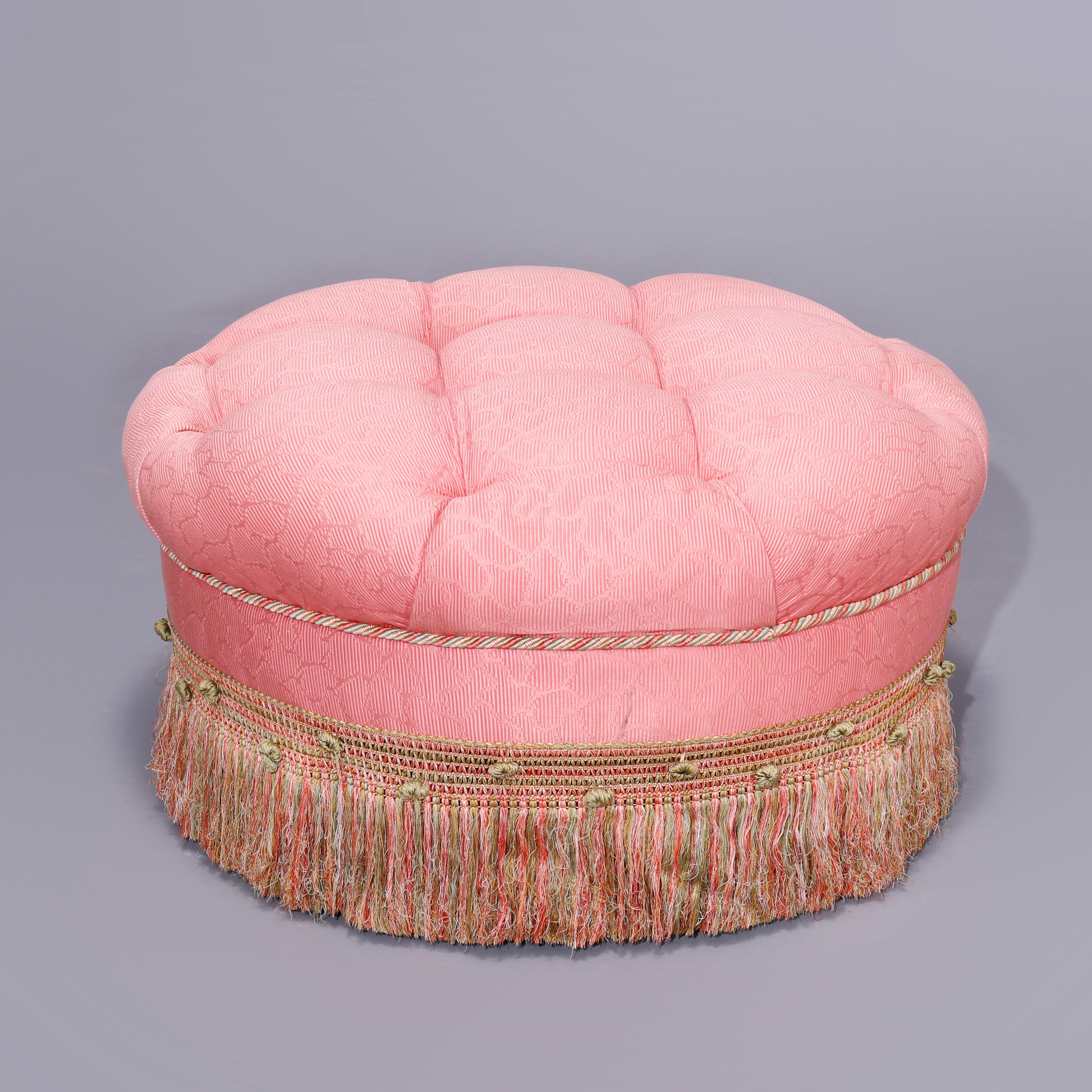 Oversized Tufted Upholstered Round Ottoman 20th C In Good Condition In Big Flats, NY