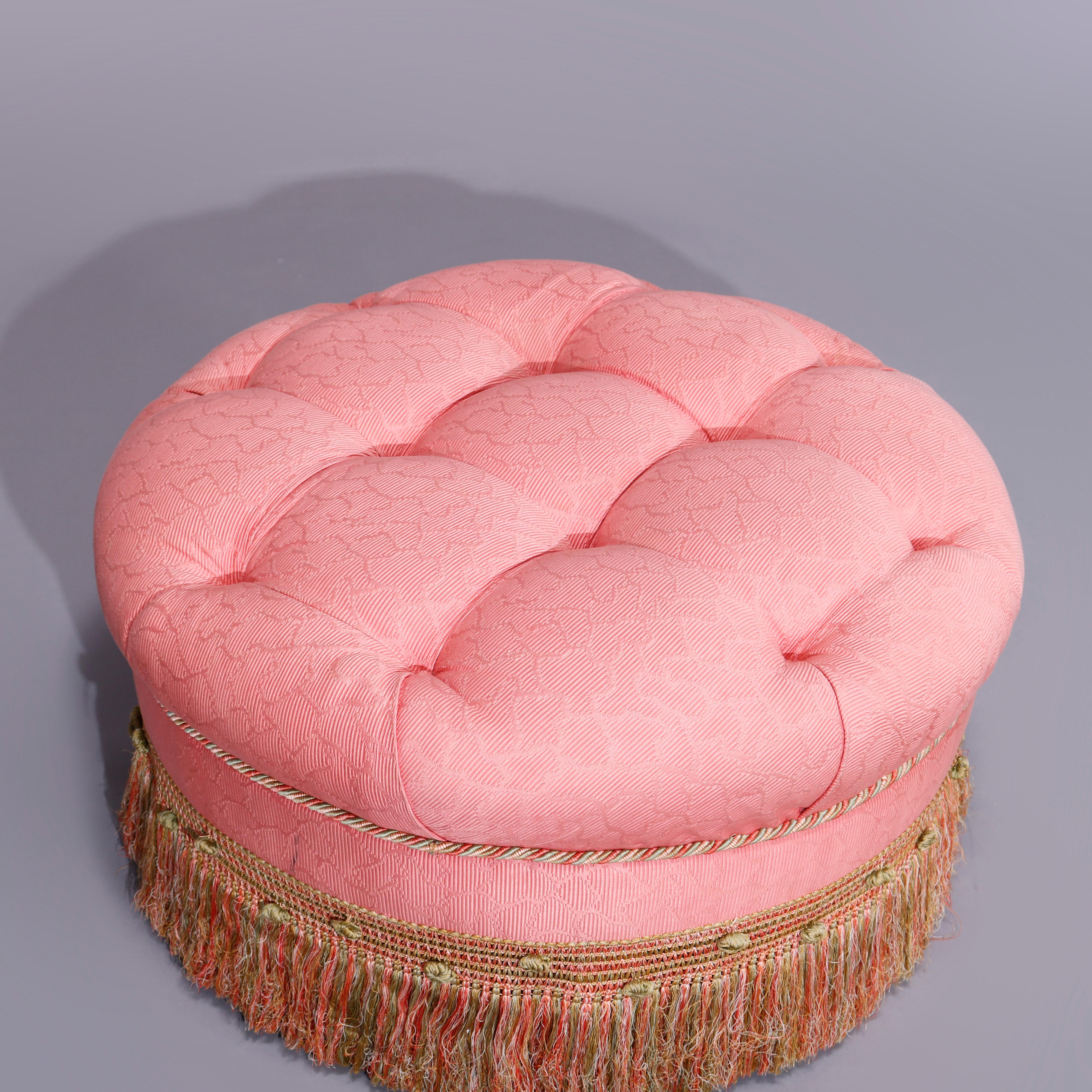 Oversized Tufted Upholstered Round Ottoman 20th C 1