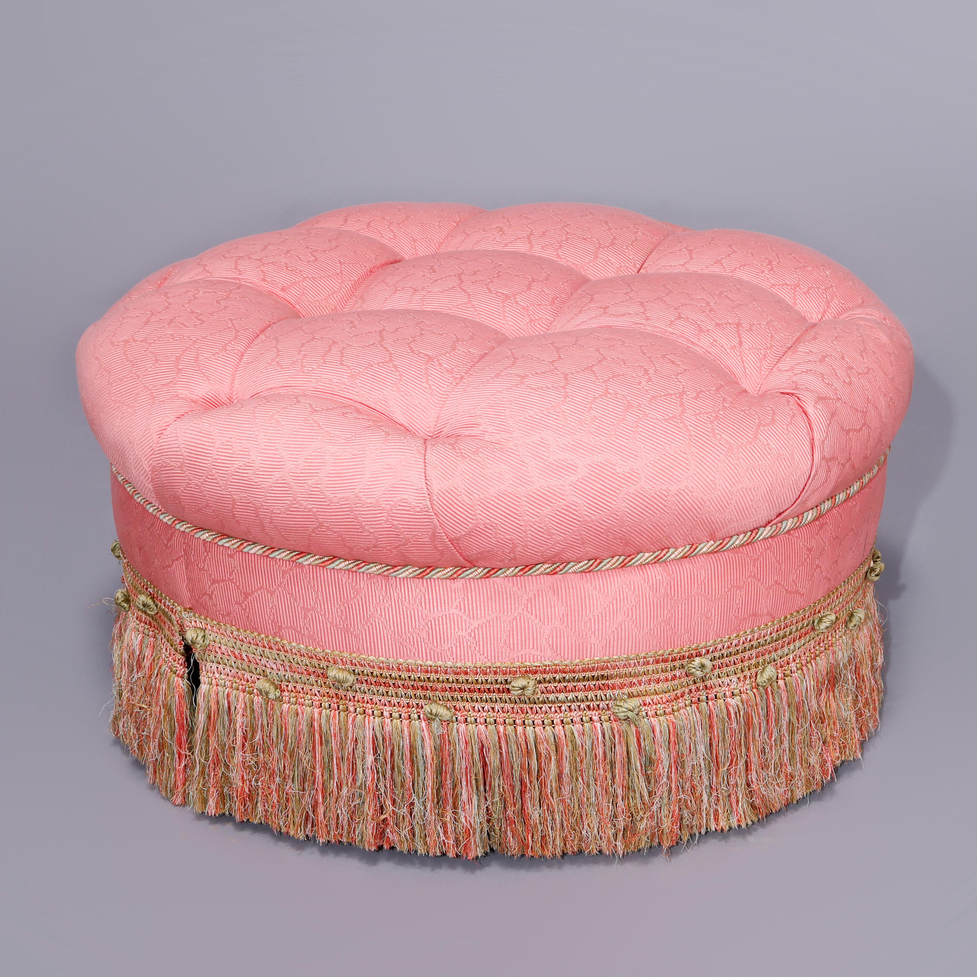 Oversized Tufted Upholstered Round Ottoman 20th C 2