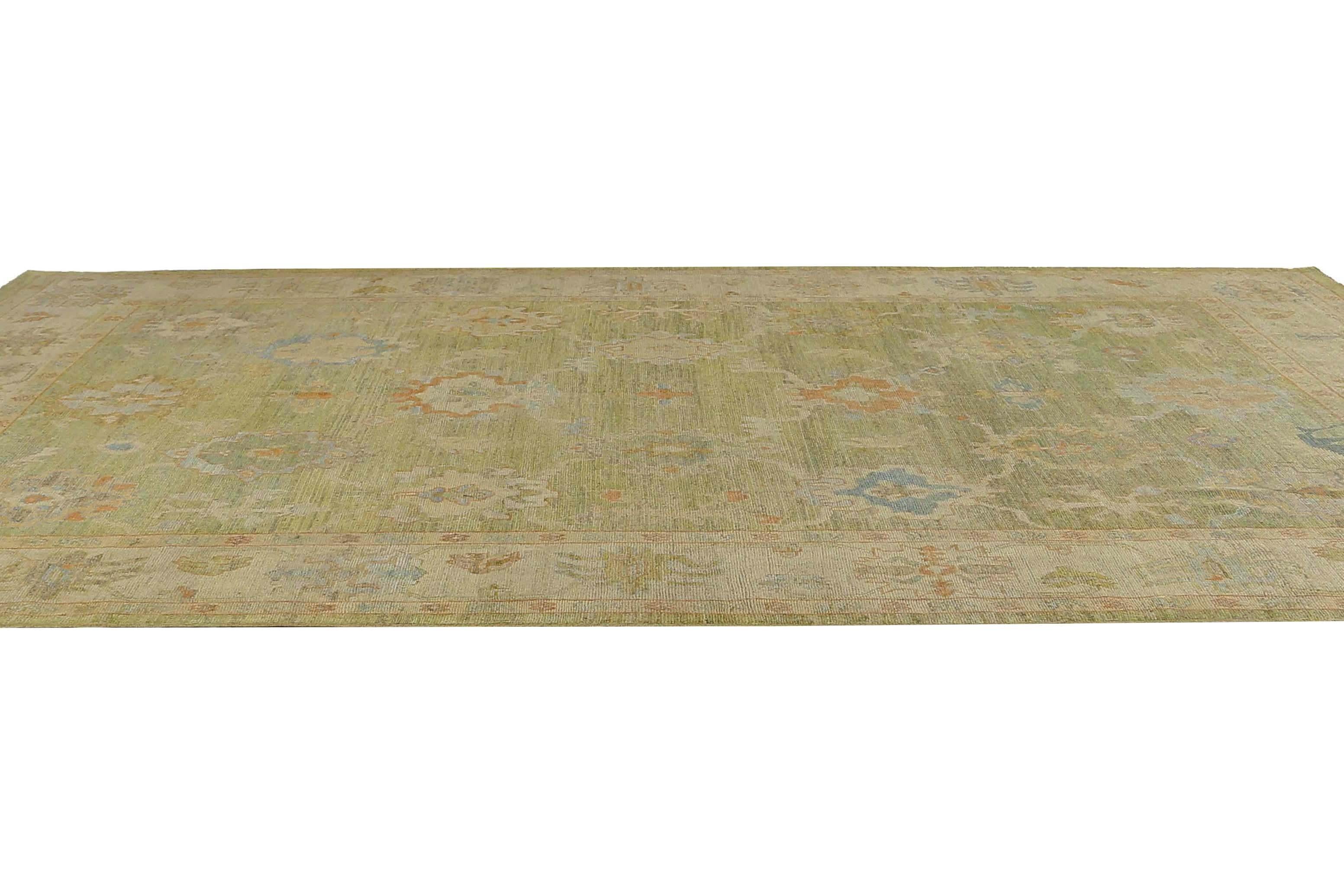 Alfombra Afgana Oushak Circa 1990 - Lana Verde Diseño Marfil - 95553 en venta 4