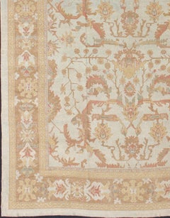 Large Turkish Oushak Rug with Silver Color Background, Brown, Soft Red, Yellow