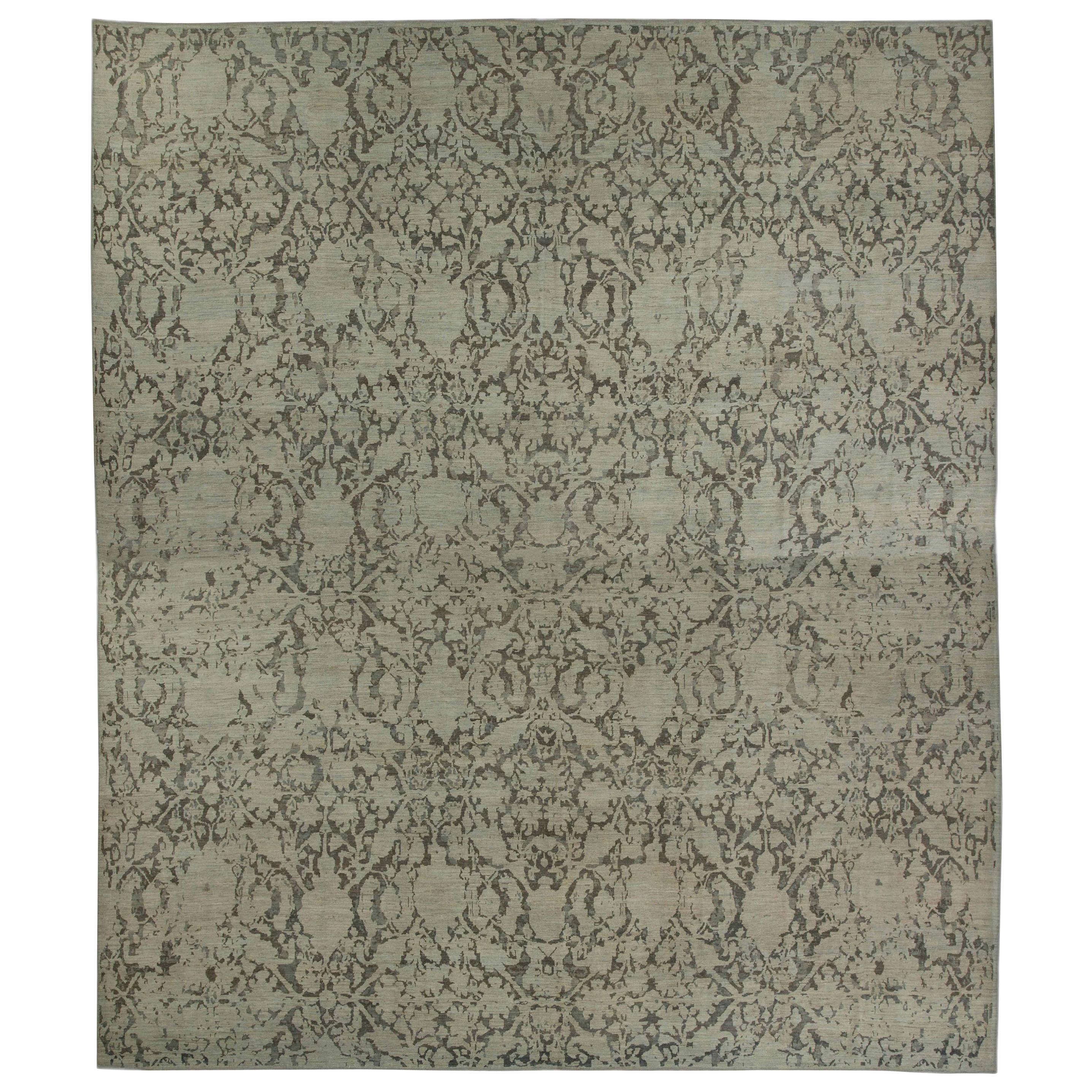 Oversized Turkish Sultanabad Style Rug with Black Floral Details on Beige Field