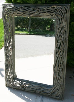 French Antique Twig Mirror with Beveled Glass, Handcrafted, 1960