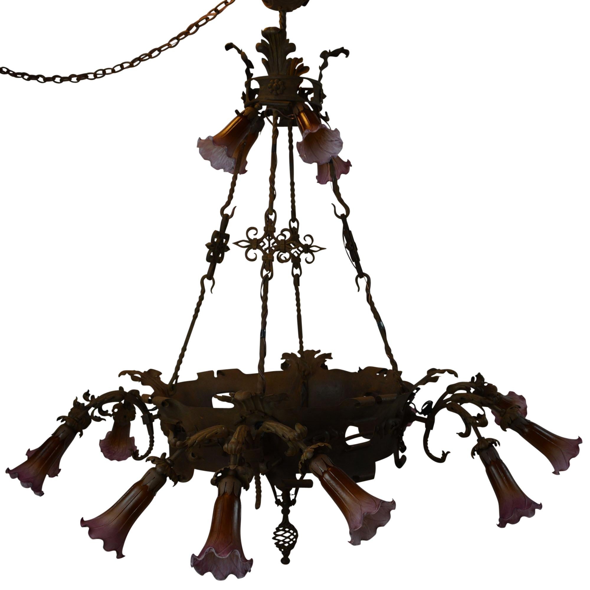 Oversized Unique Antique Metal Chandelier 16-Light Two-Tier For Sale 3