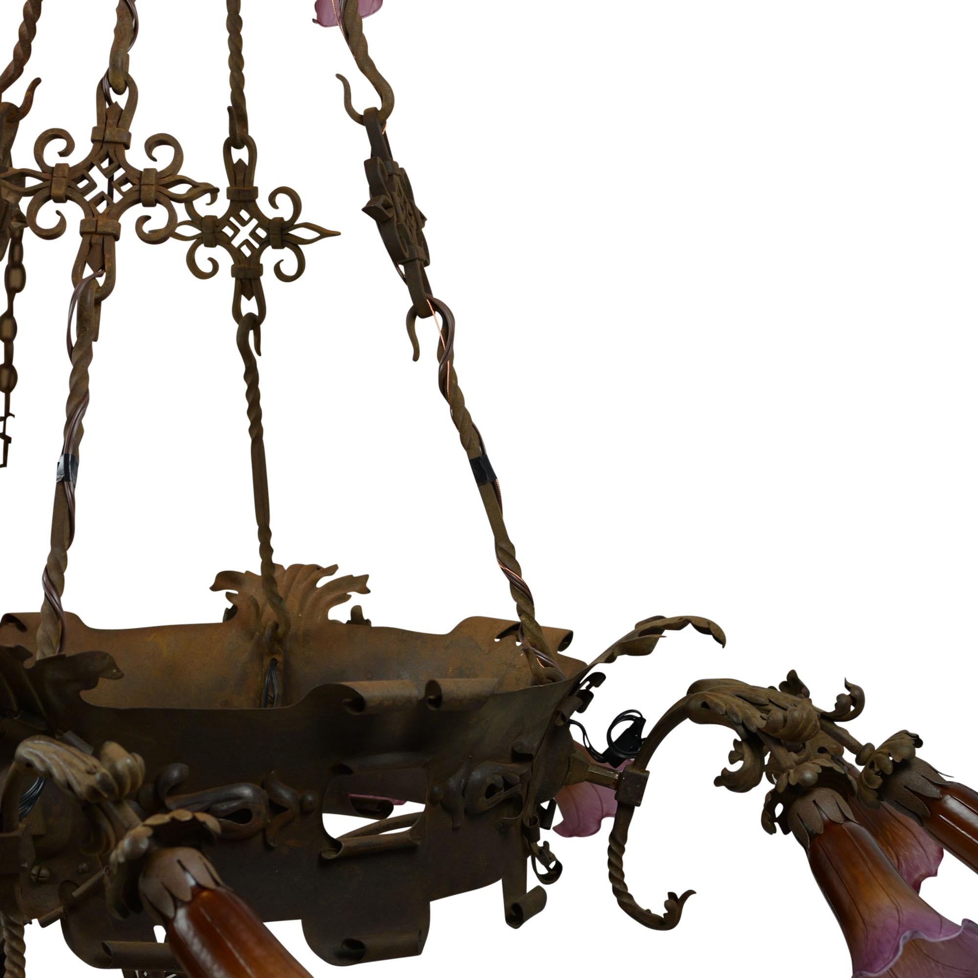 Oversized Unique Antique Metal Chandelier 16-Light Two-Tier For Sale 9