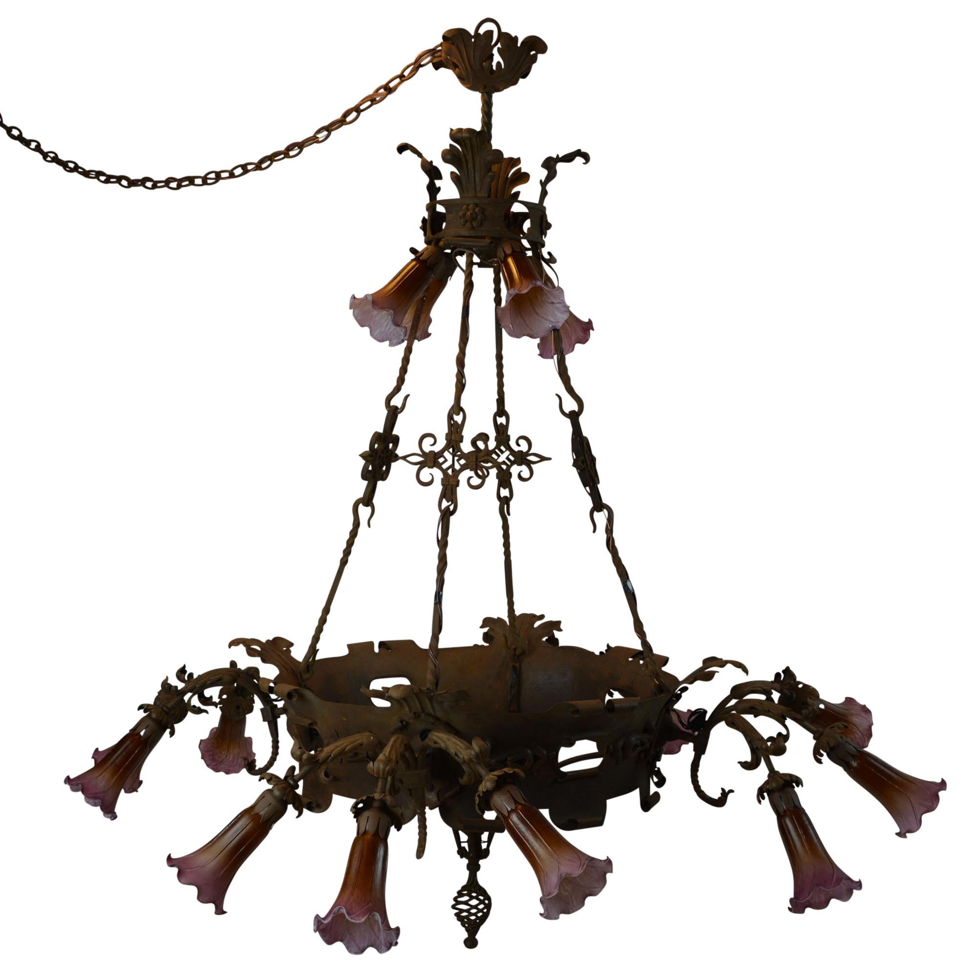 Oversized Unique Antique Metal Chandelier 16-Light Two-Tier In Good Condition For Sale In Pataskala, OH