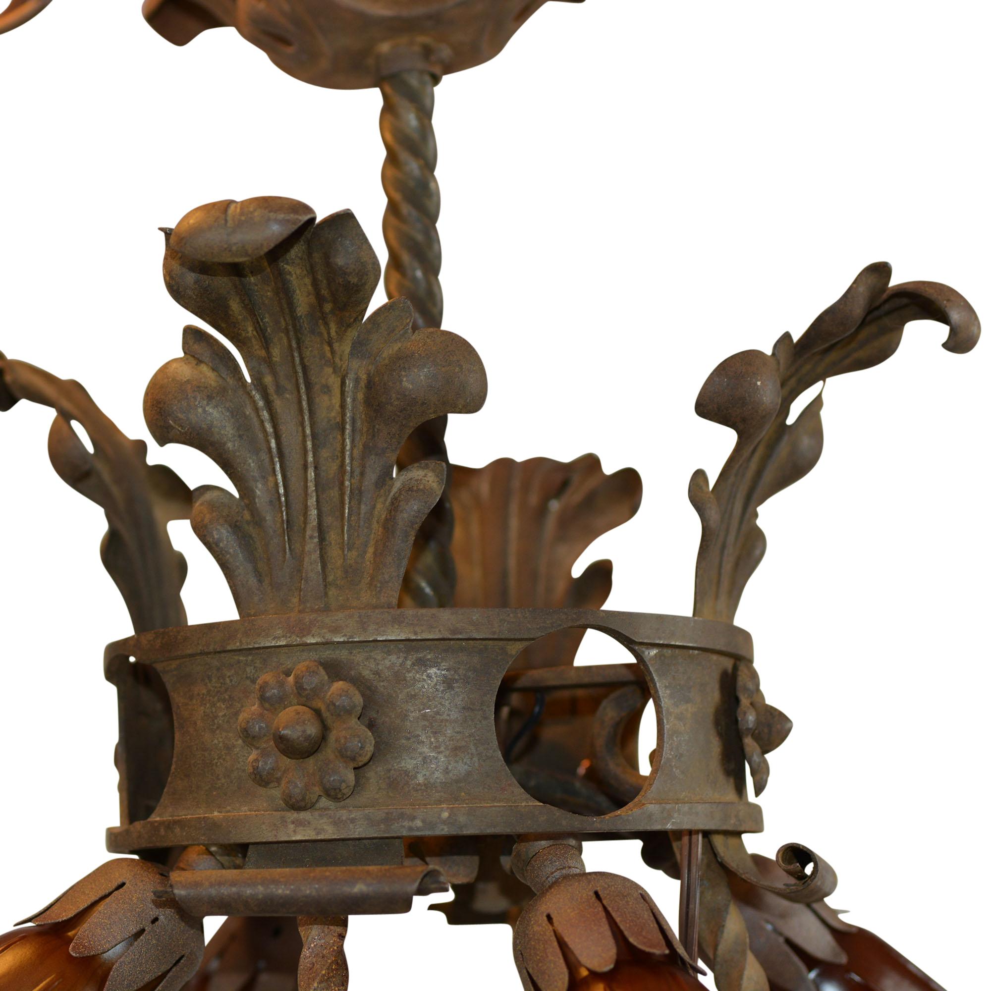 Oversized Unique Antique Metal Chandelier 16-Light Two-Tier For Sale 1