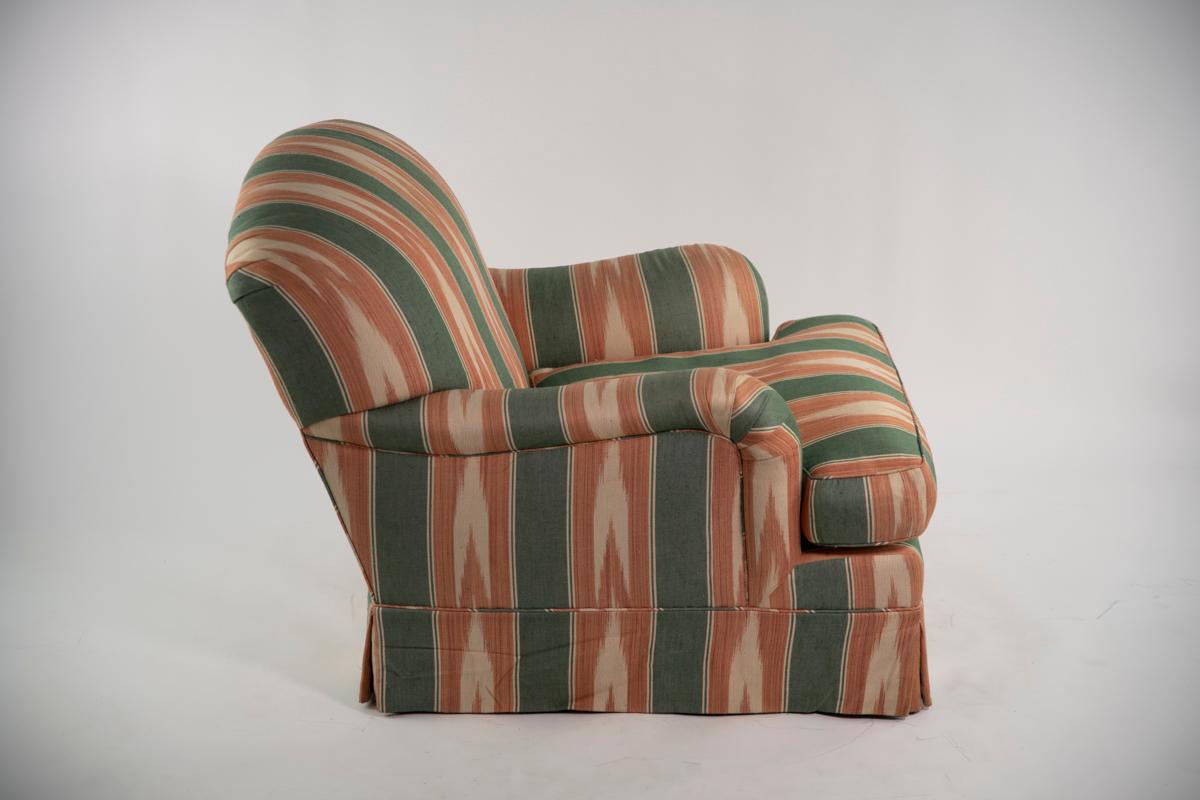 20th Century Oversized Upholstered Armchair & Ottoman 