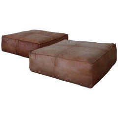 Oversized Vegetable Dyed Leather Ottoman, U.S.A, 1970s