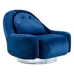 Oversized Velvet Swivel Lounge Chair by Guido Faleschini, 1970s