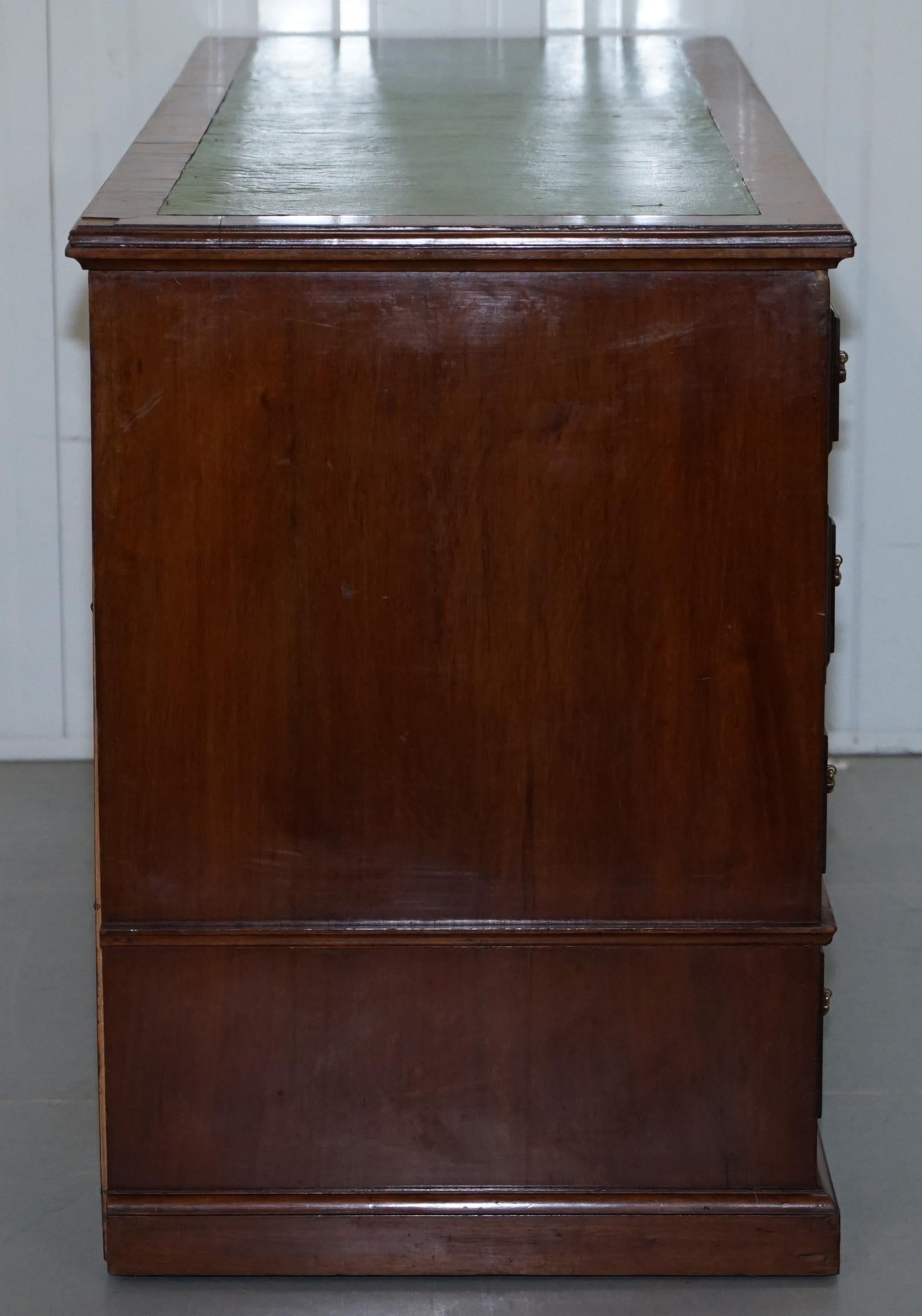 Oversized Victorian 1870 Burr Quarter Cut Walnut Knee Hole Pedestal Partner Desk For Sale 7