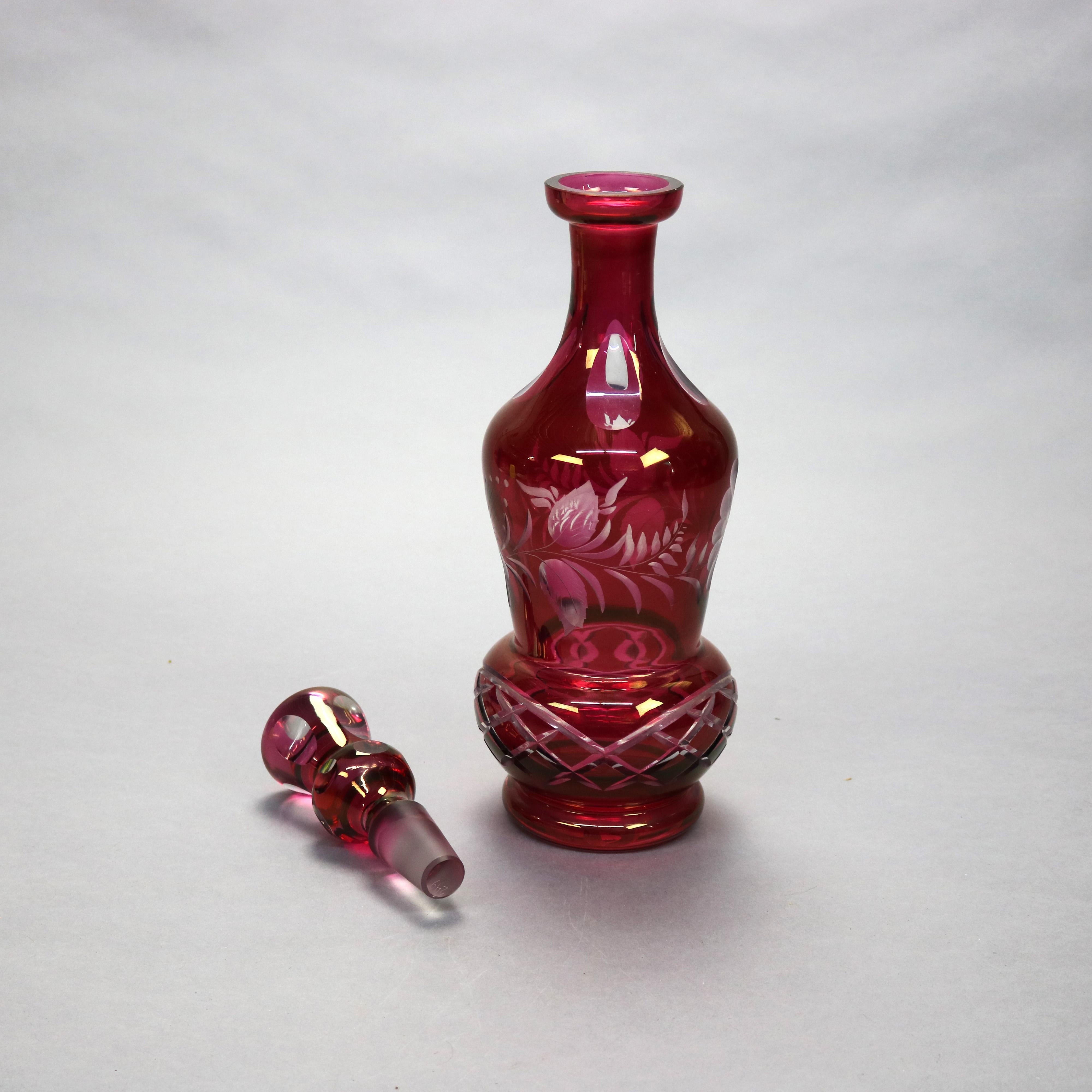 Oversized Victorian Bohemian Cut to Clear Cranberry Glass Decanter, Circa 1890 4