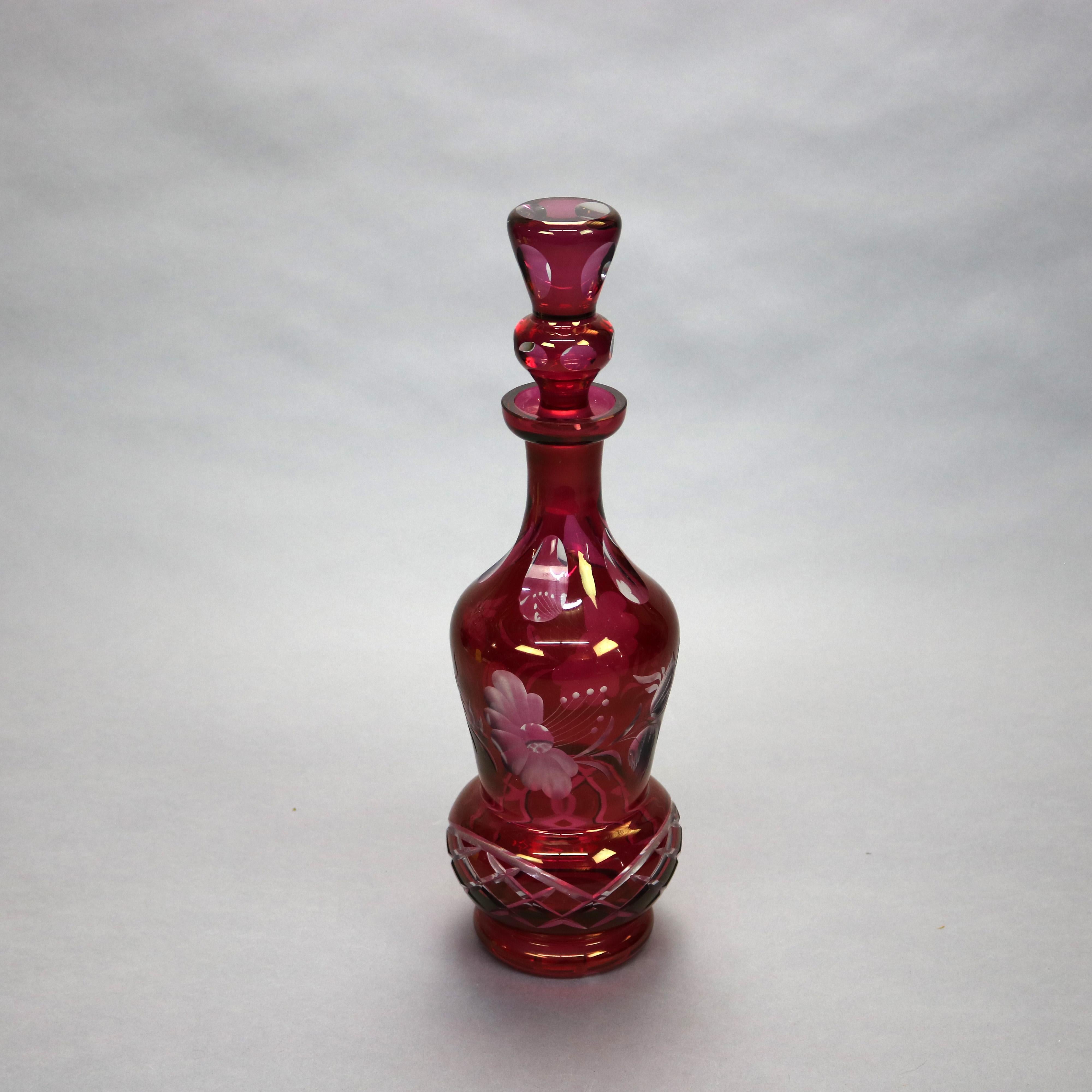 Oversized Victorian Bohemian Cut to Clear Cranberry Glass Decanter, Circa 1890 6