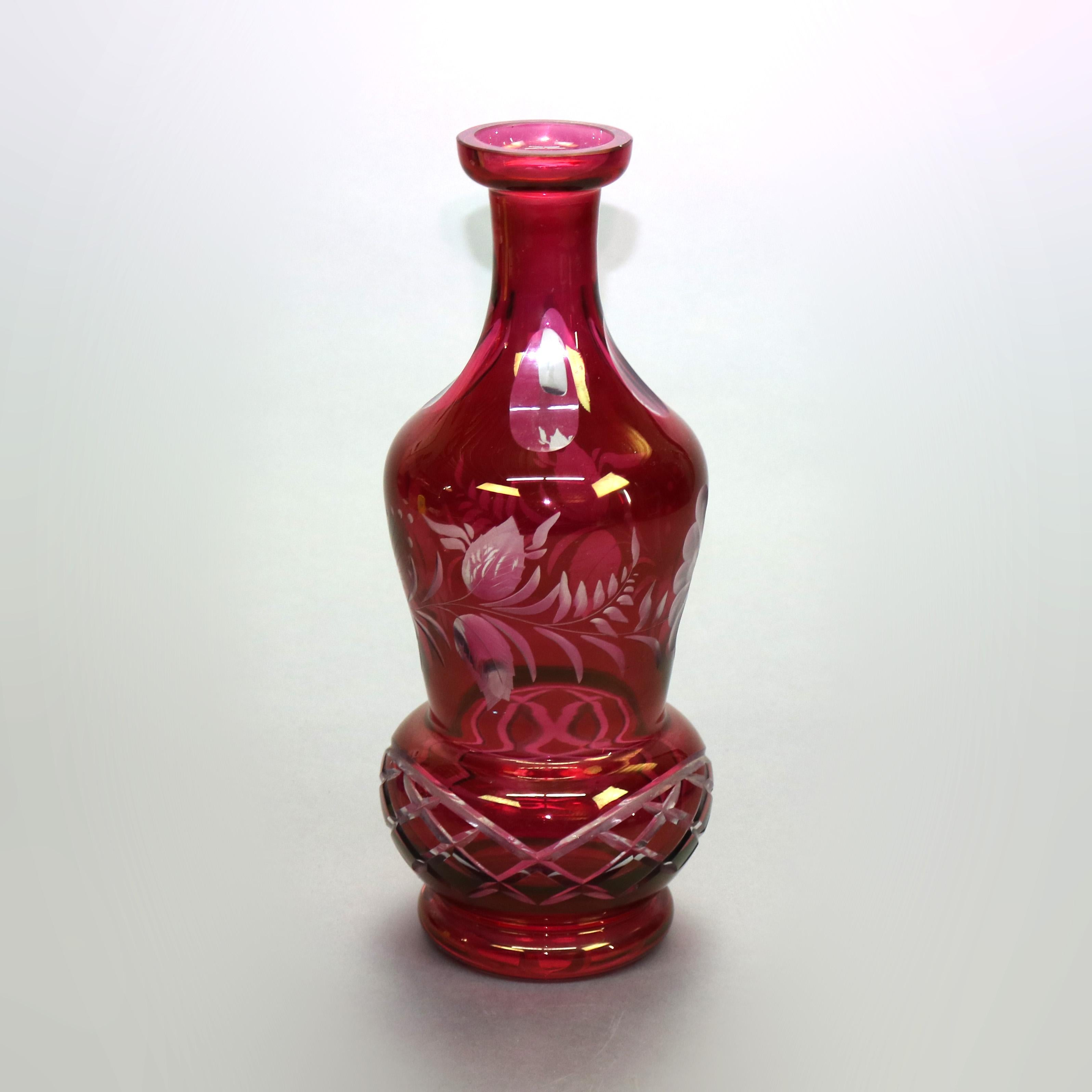 Oversized Victorian Bohemian Cut to Clear Cranberry Glass Decanter, Circa 1890 7