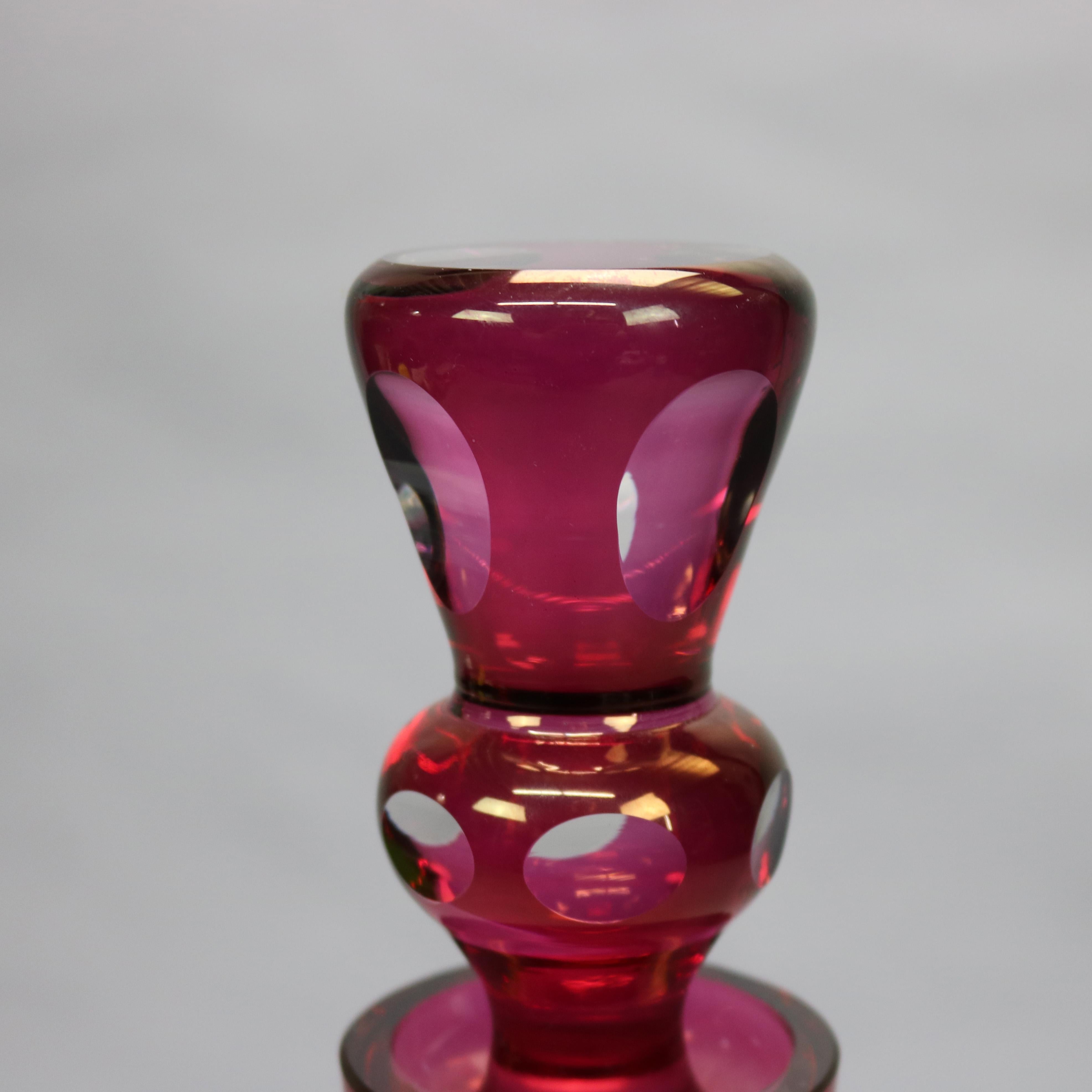 19th Century Oversized Victorian Bohemian Cut to Clear Cranberry Glass Decanter, Circa 1890