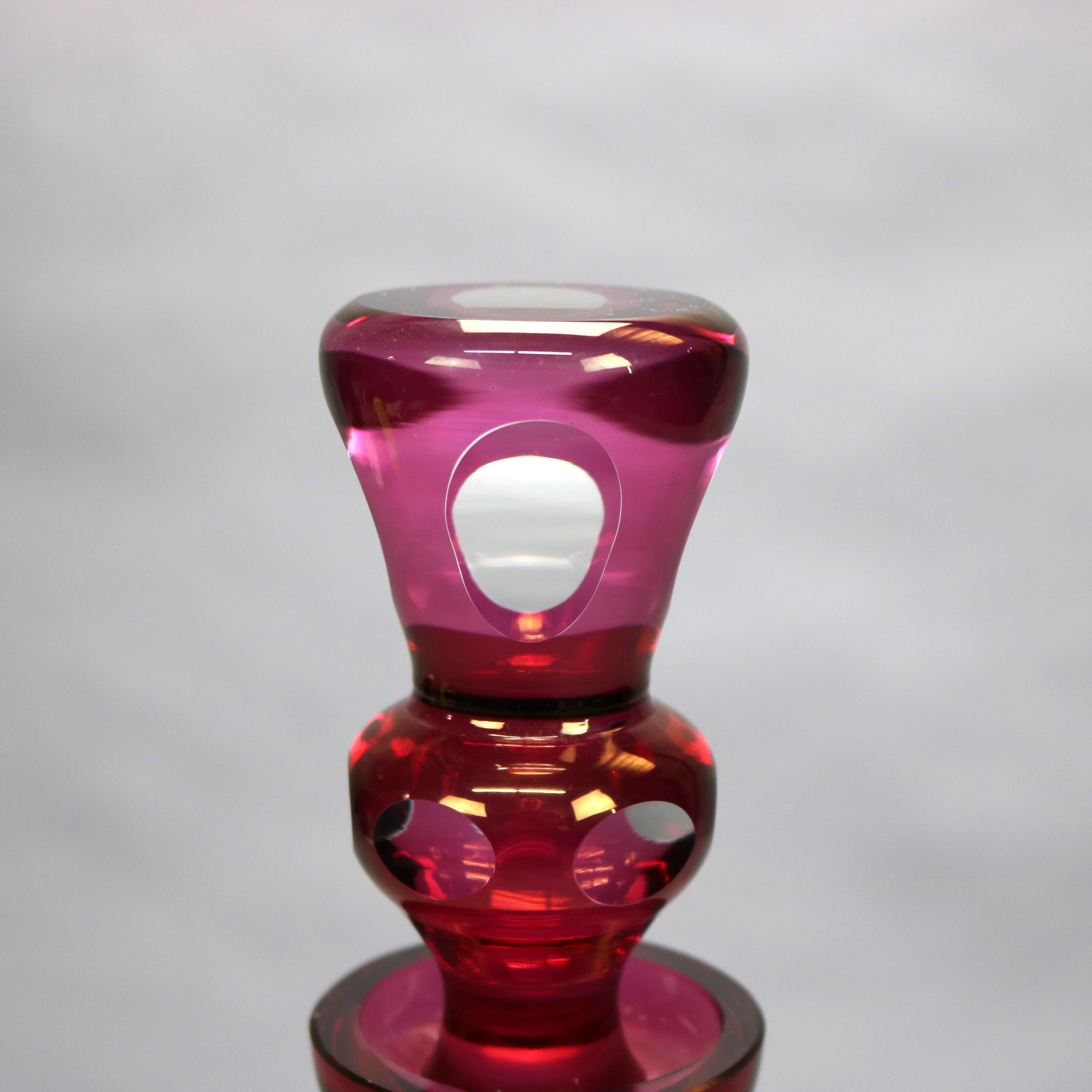 Oversized Victorian Bohemian Cut to Clear Cranberry Glass Decanter, Circa 1890 1
