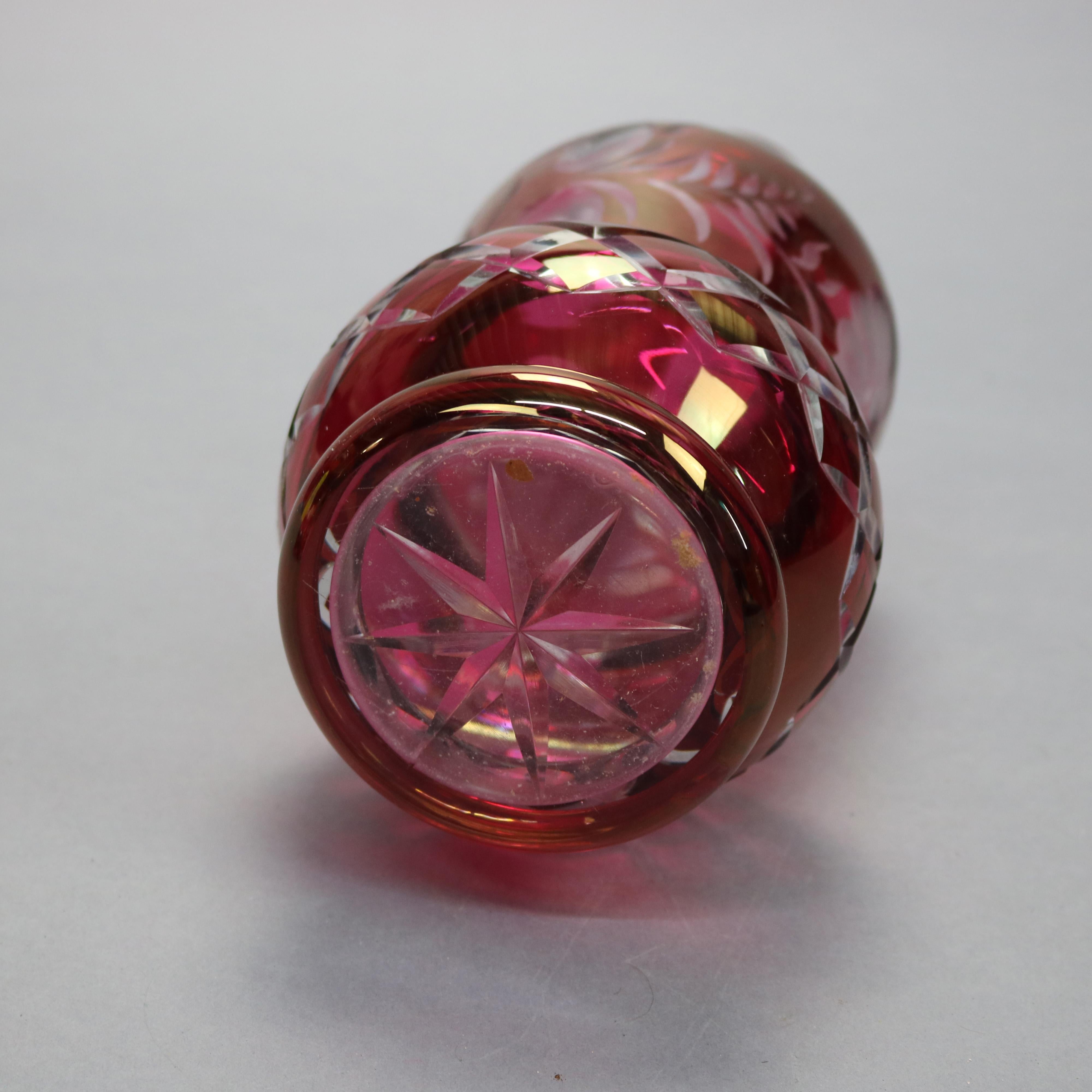 Oversized Victorian Bohemian Cut to Clear Cranberry Glass Decanter, Circa 1890 3