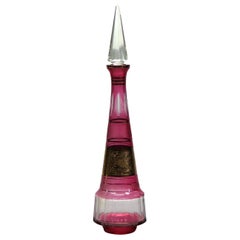 Oversized Victorian Bohemian Cut to Clear Cranberry Glass & Gilt Decanter, C1890
