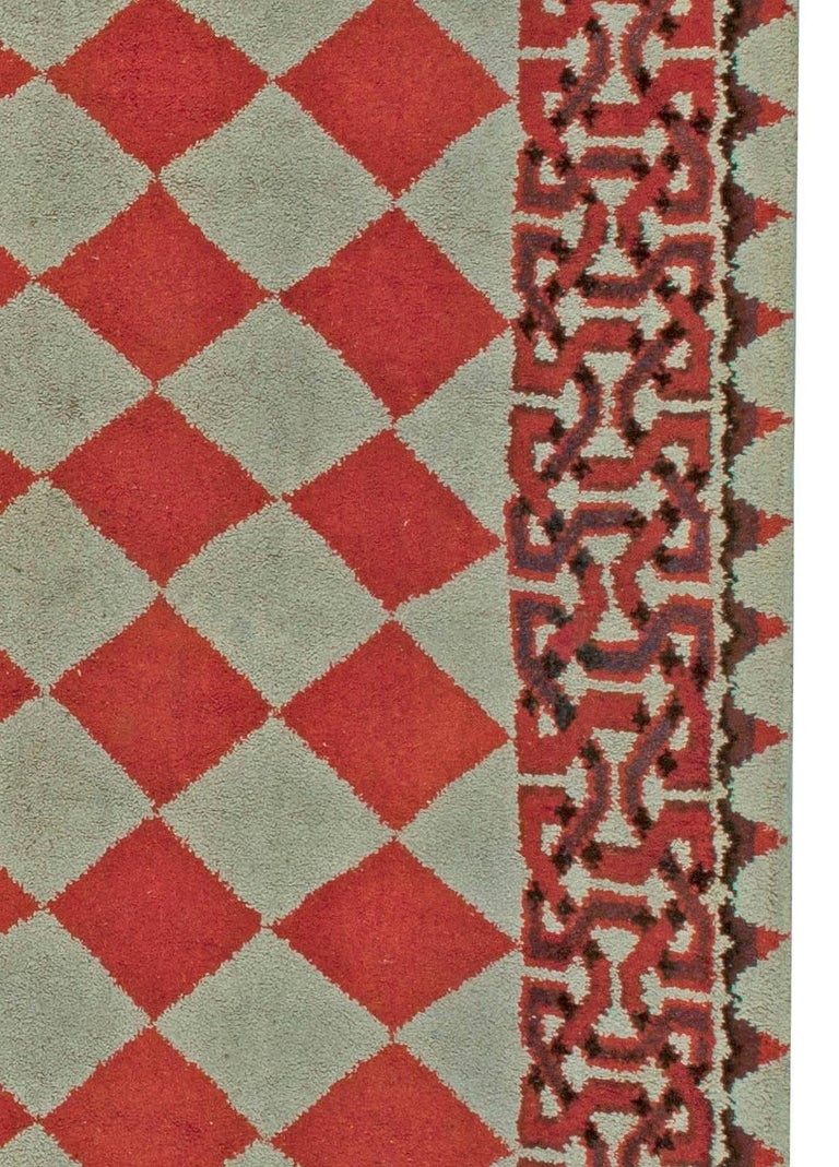 Oversized Vintage American Red Beige Diamond Design Rag Rug by Doris ...