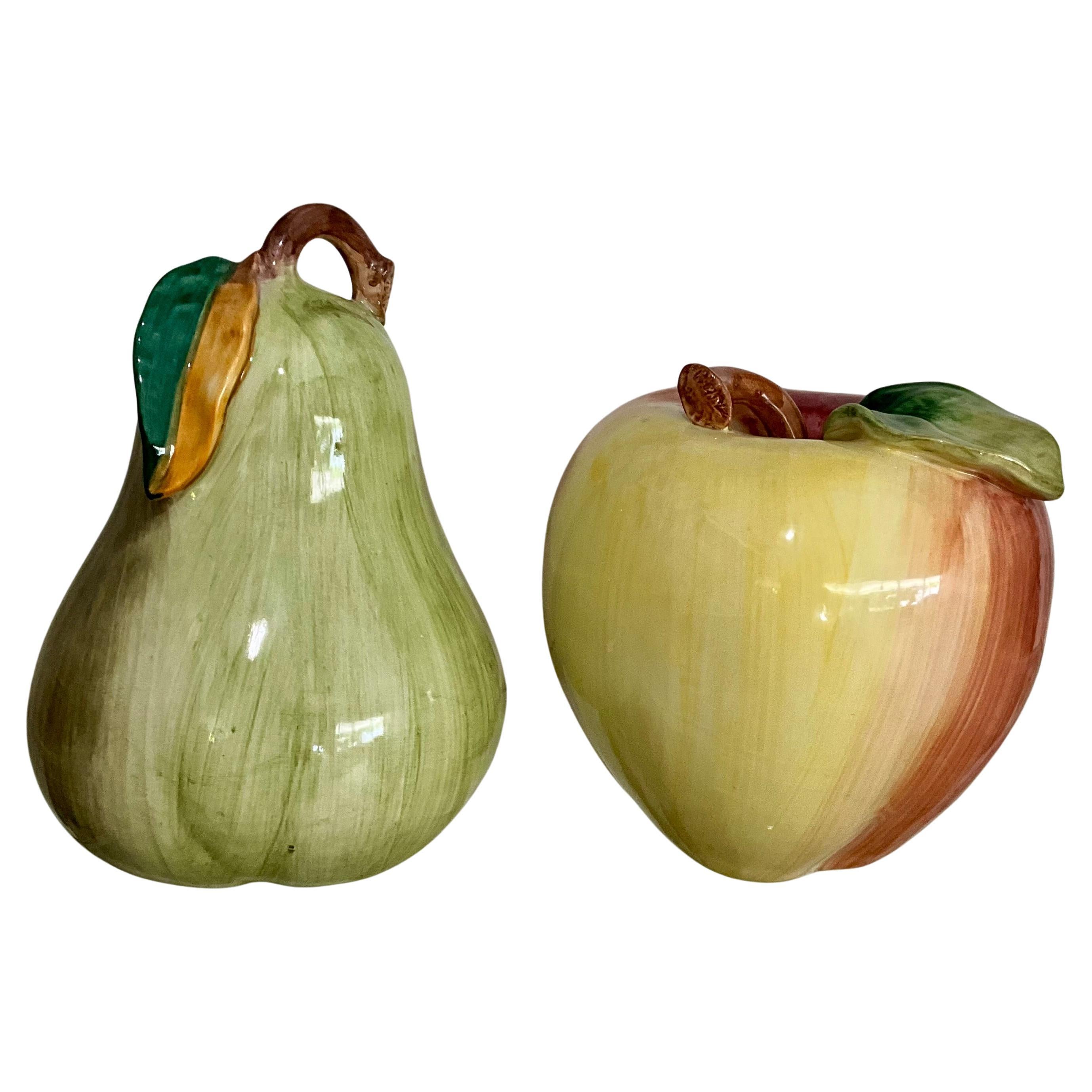 Übergroße Vintage Apfel und Birne Skulpturen in glasierter Keramik