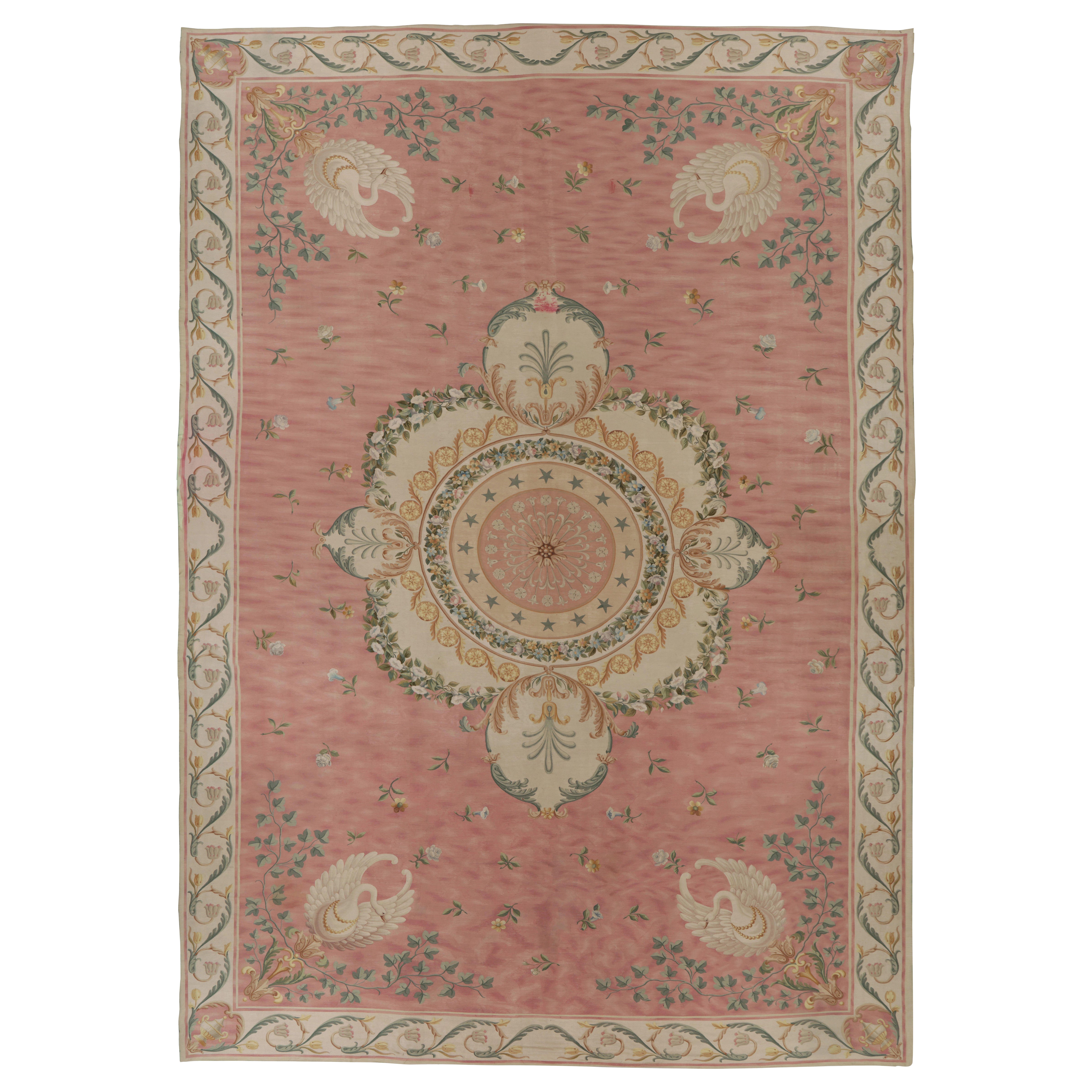 Übergroßer Vintage-Aubusson-Teppich, elegantes Medaillon und Schwanenmotive - Rug 
Kilim im Angebot