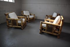 Oversized Vintage Bamboo Lounge Chairs , 1980's Philippines, Set of Four