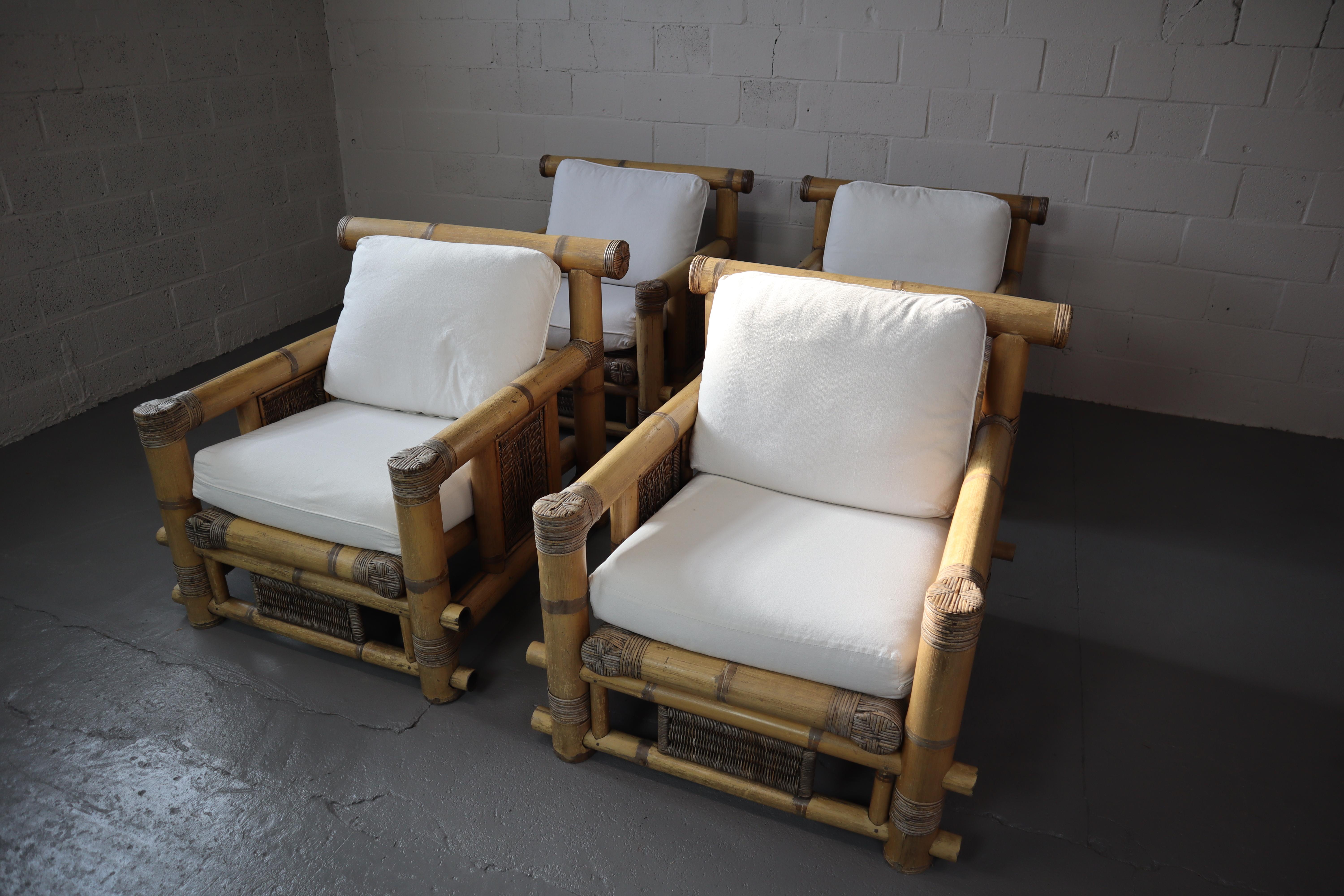 Oversized Vintage Bamboo Lounge Chairs , 1980's Philippines, Set of Four In Good Condition In Langemark-Poelkapelle, BE