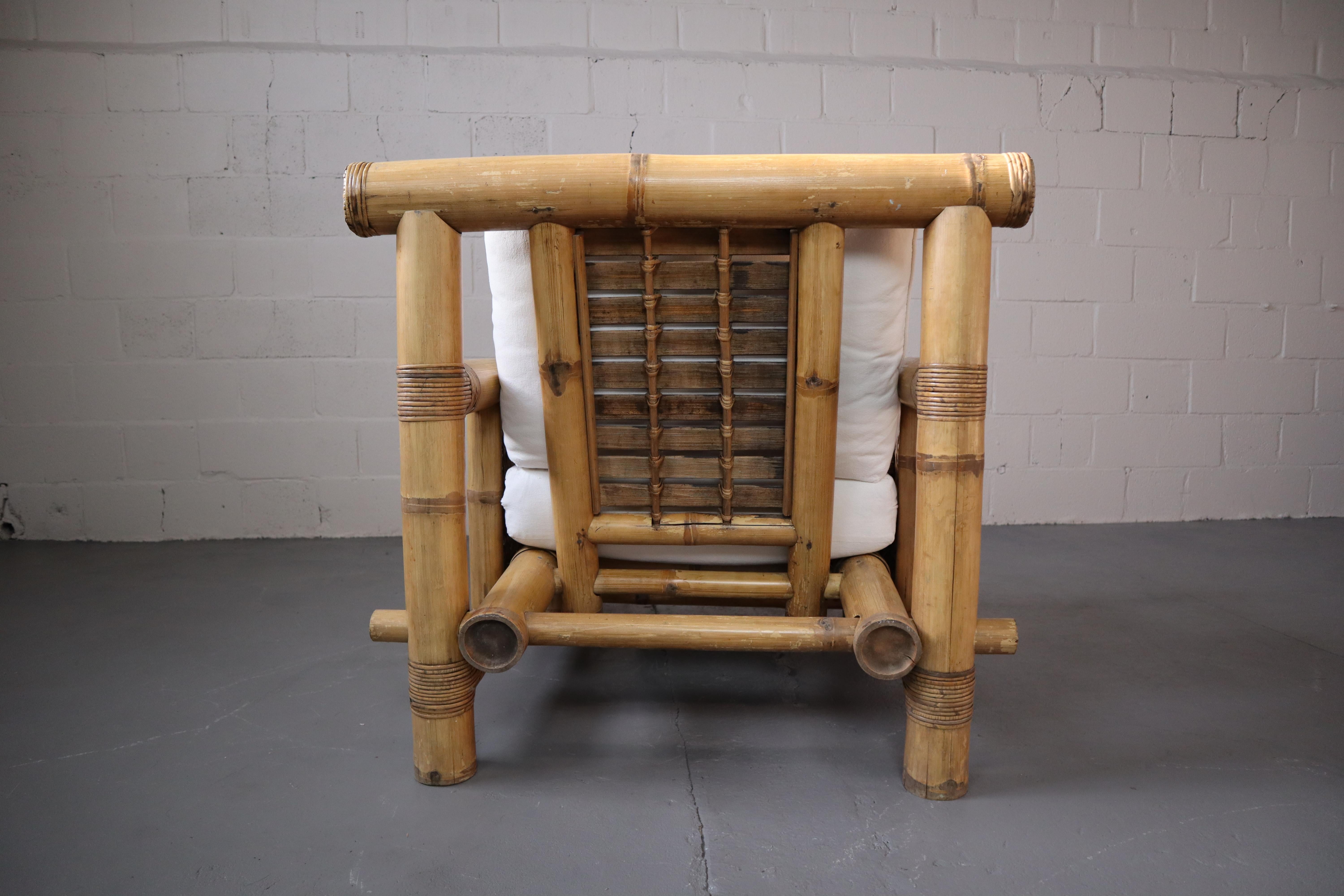 Oversized Vintage Bamboo Lounge Chairs , 1980's Philippines, Set of Four 3
