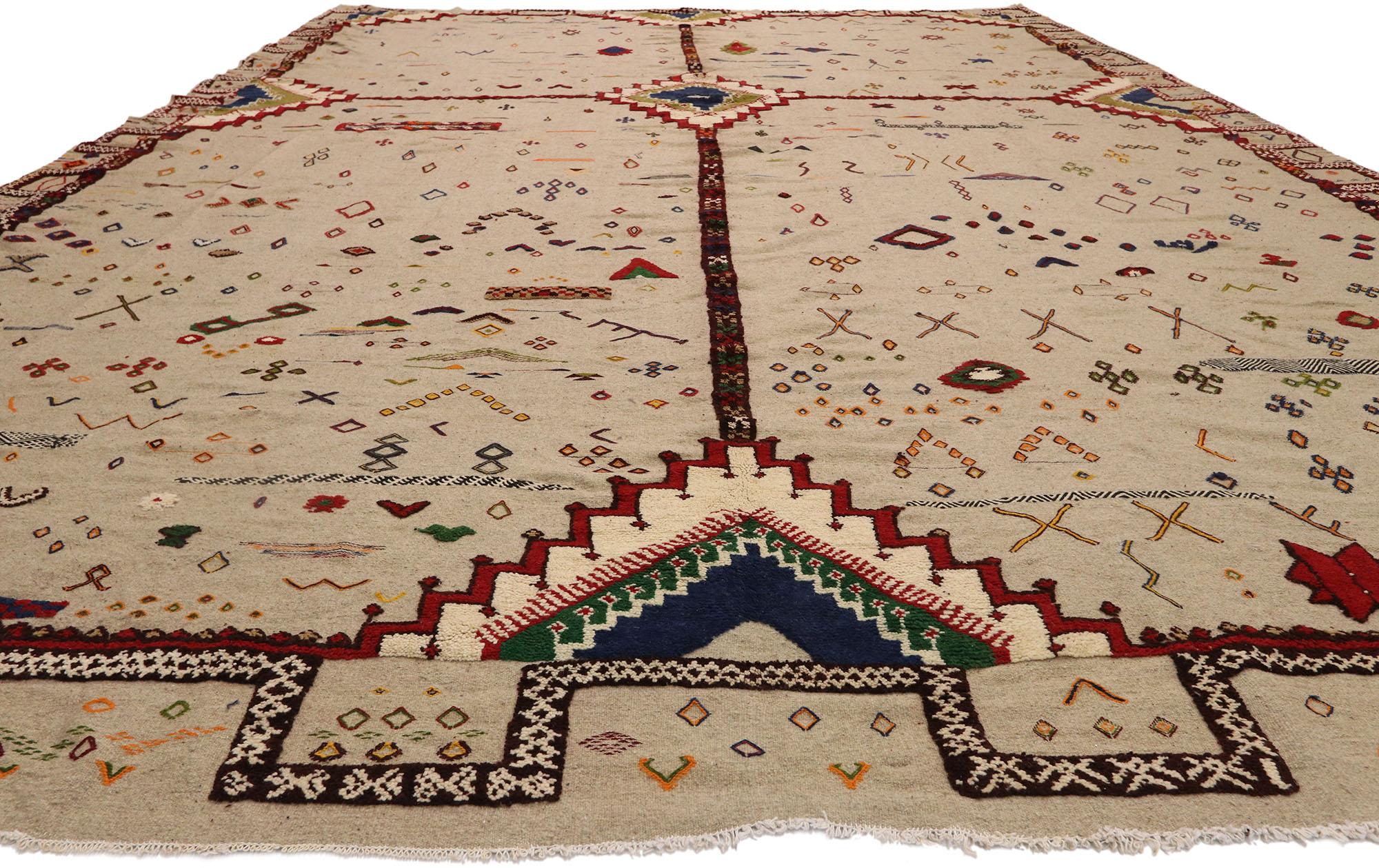 Tribal Vintage Berber Glaoui High-Low Souf Moroccan Rug For Sale