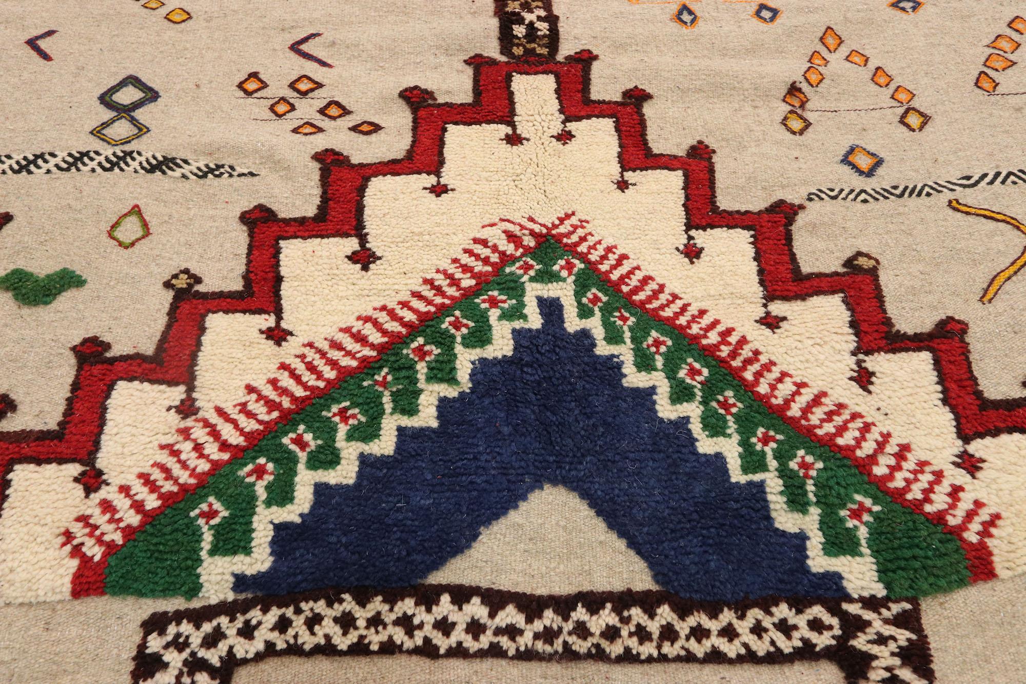 Hand-Knotted Vintage Berber Glaoui High-Low Souf Moroccan Rug For Sale