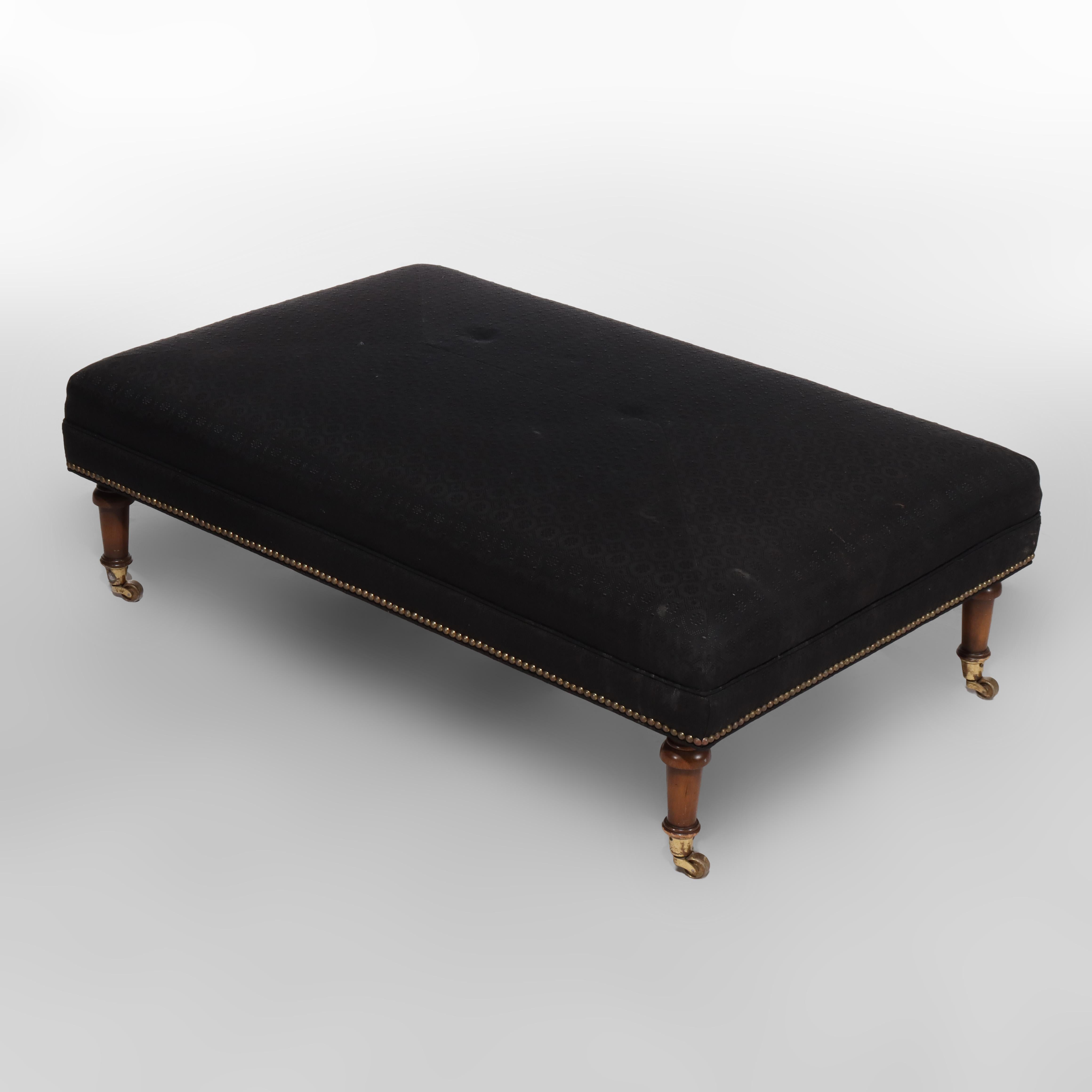 ***Reduced In-House Delivery Rates - Click on “Ask Seller” to Request a Quote***
Oversized Vintage Brunschwig & Fils Sheraton Style Mahogany Upholstered Ottoman Signed C1940 (14 1/2