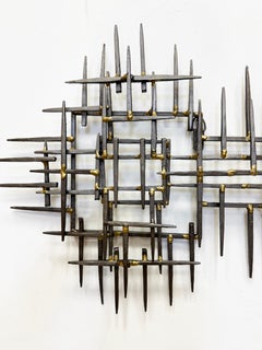 Oversized Vintage Brutalist Cut Nail Wall Sculpture, C. Jere Style