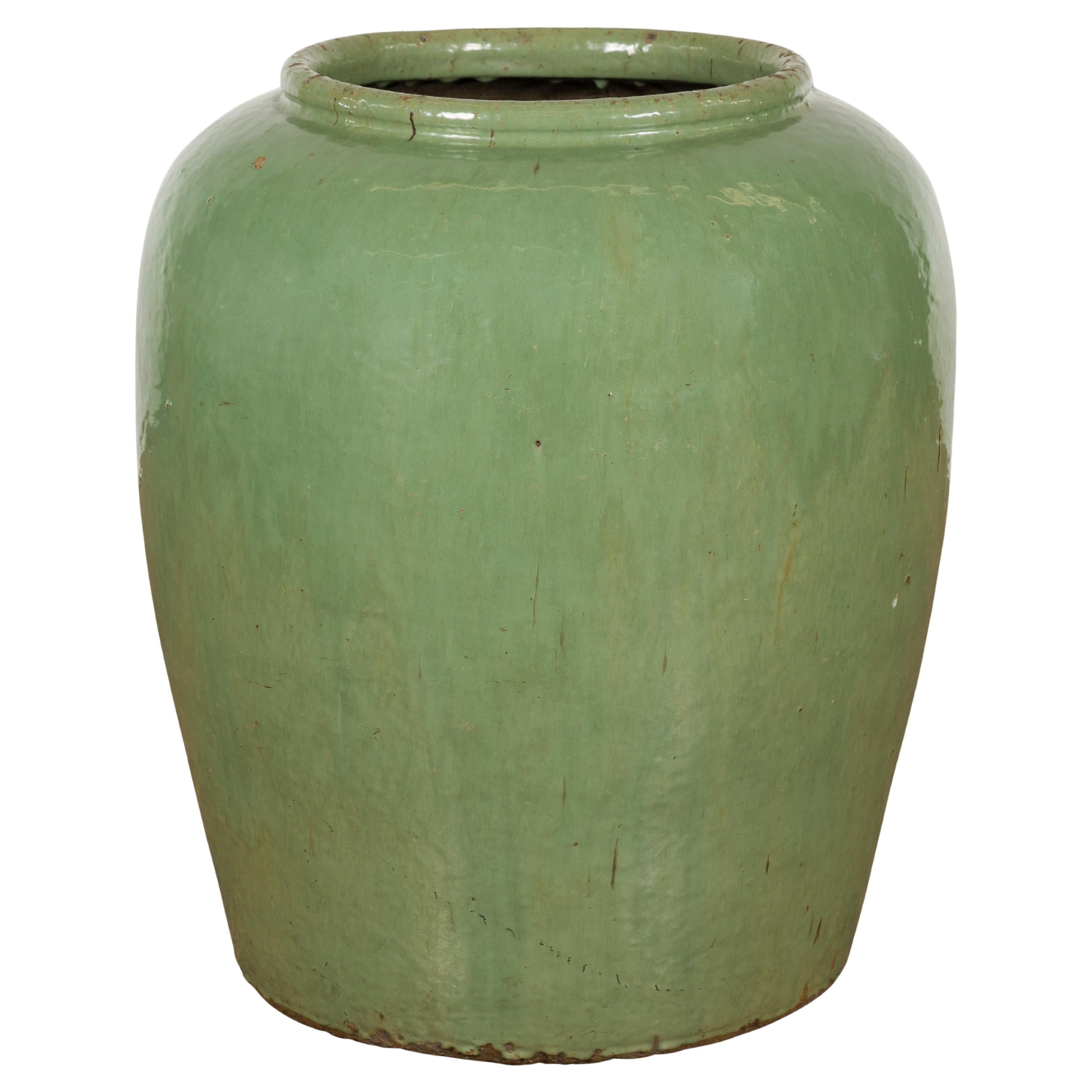 Vintage Large Glazed Green Fish Planter Pot Vase Palm Beach For Sale at