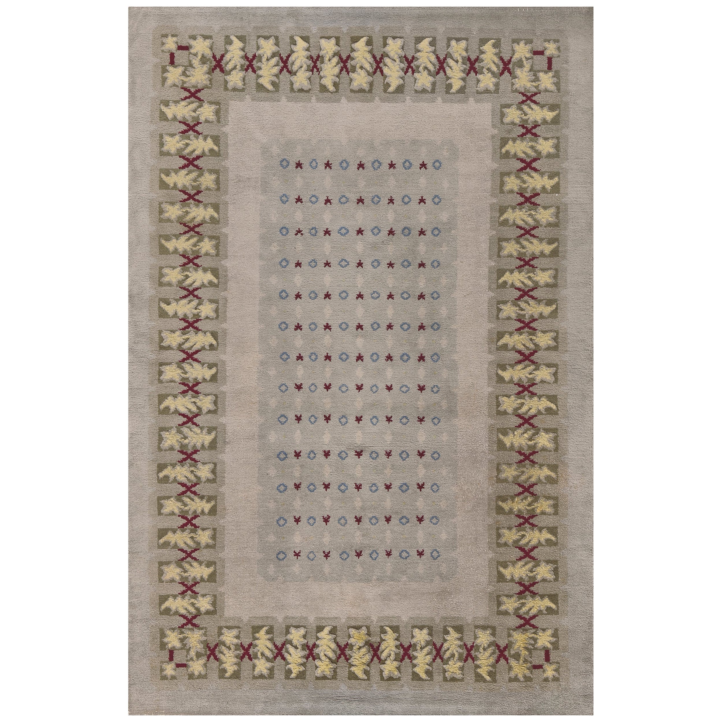 Sobredimensionada Alfombra Leleu Francesa Vintage de Lana Gris Circa-1950