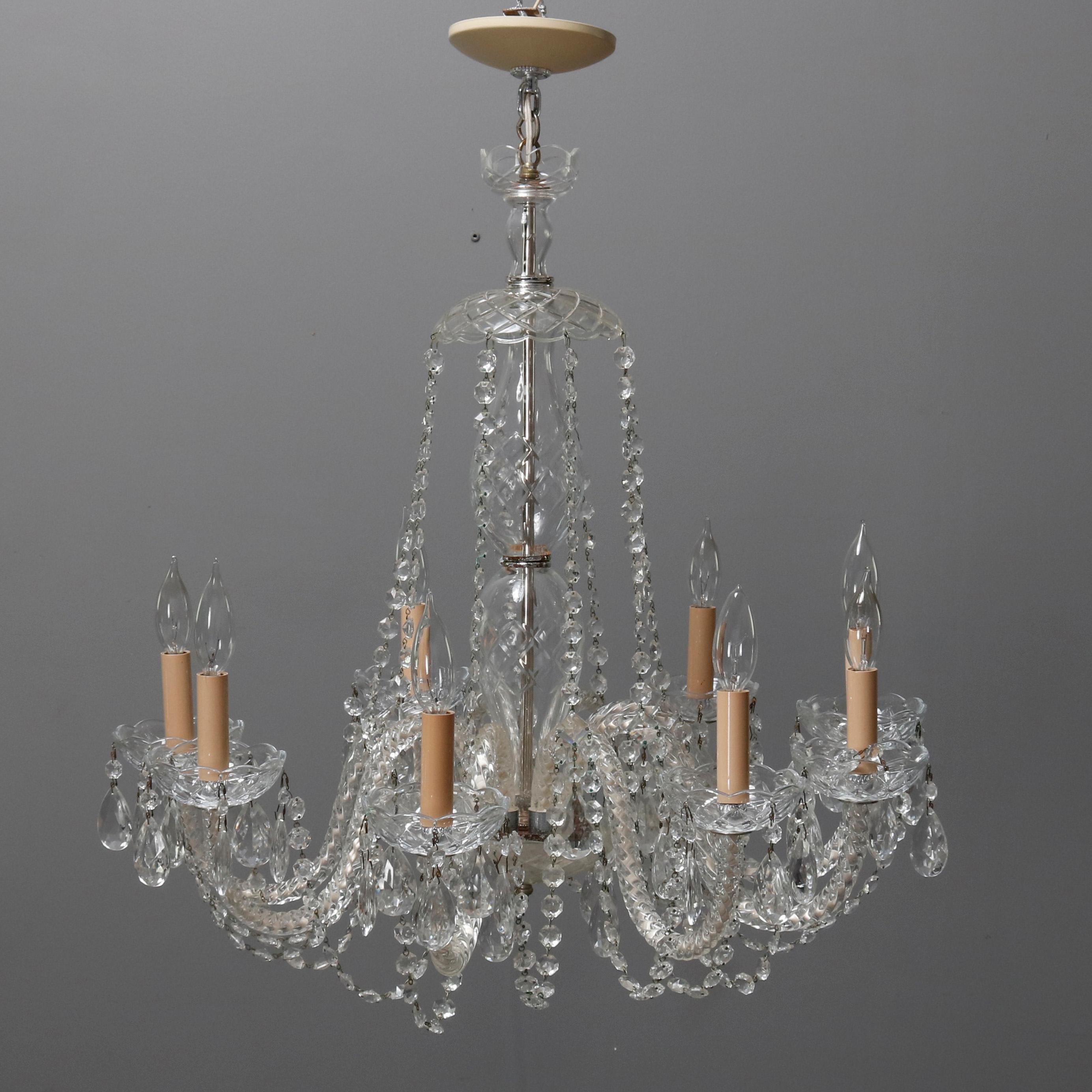 French Oversized Vintage Continental Cut & Strung Nine-Light Chandelier, circa 1910 For Sale