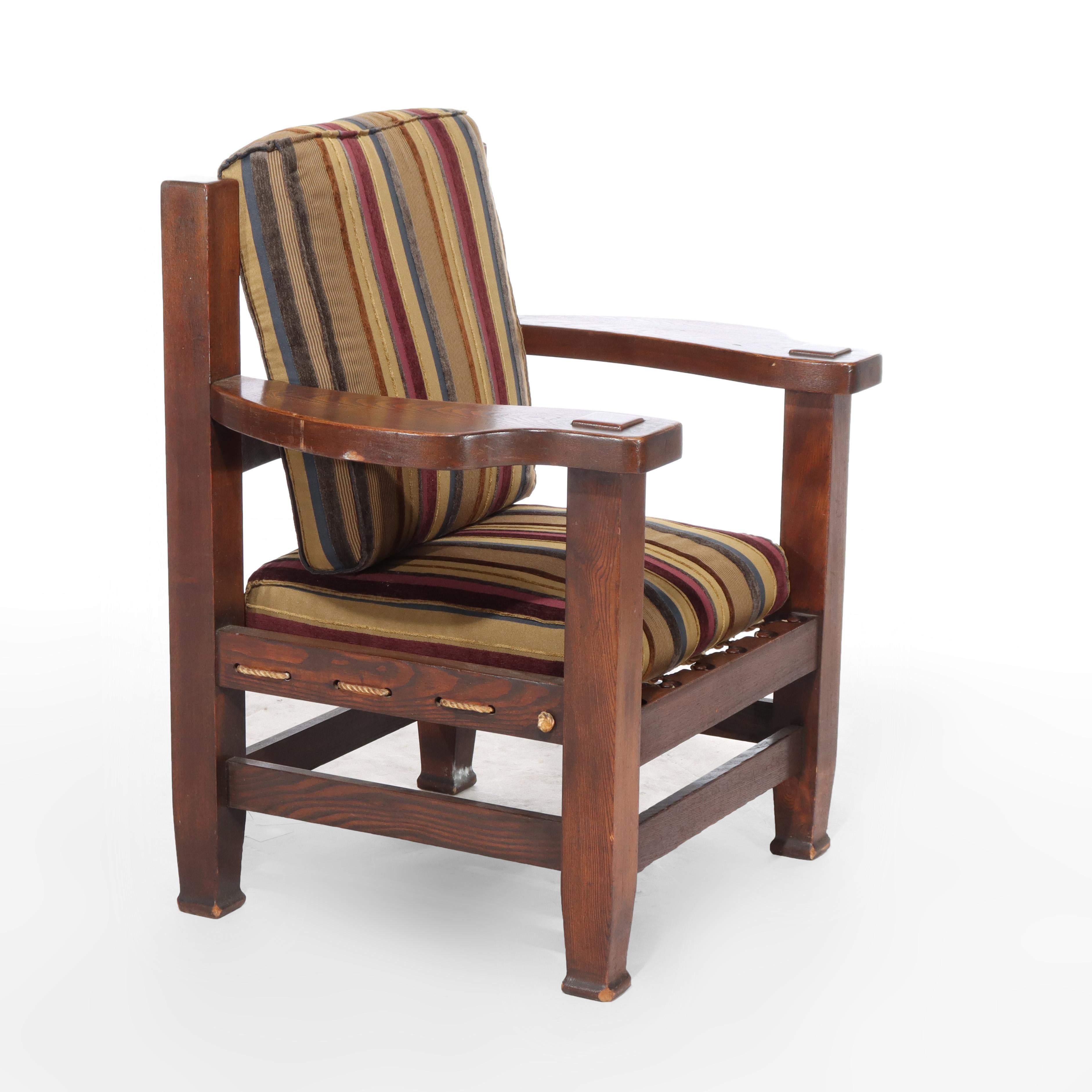 Sillón sobredimensionado Vintage Eastlake Stickley Style Mission Oak 20thC en venta 5