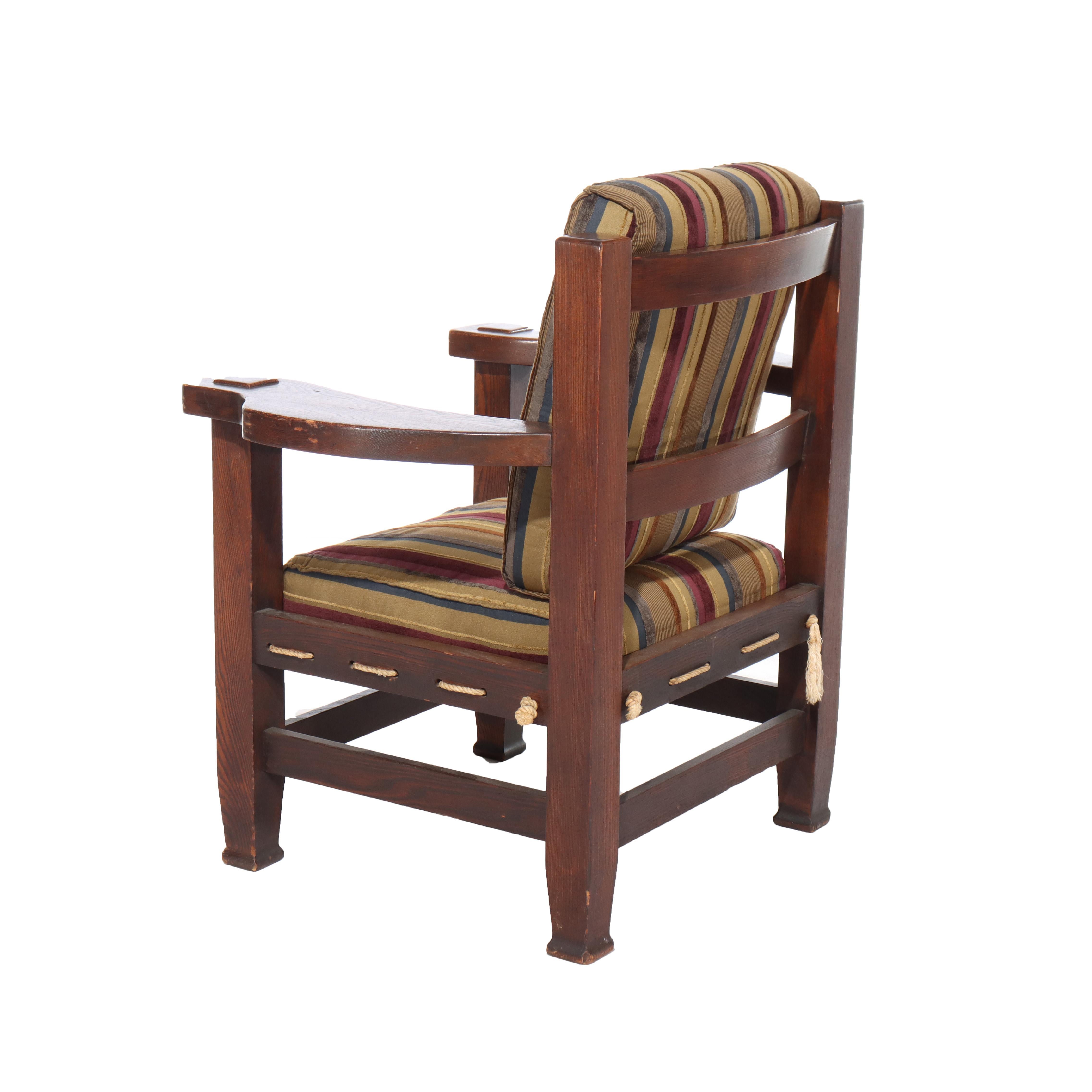 Sillón sobredimensionado Vintage Eastlake Stickley Style Mission Oak 20thC en venta 3