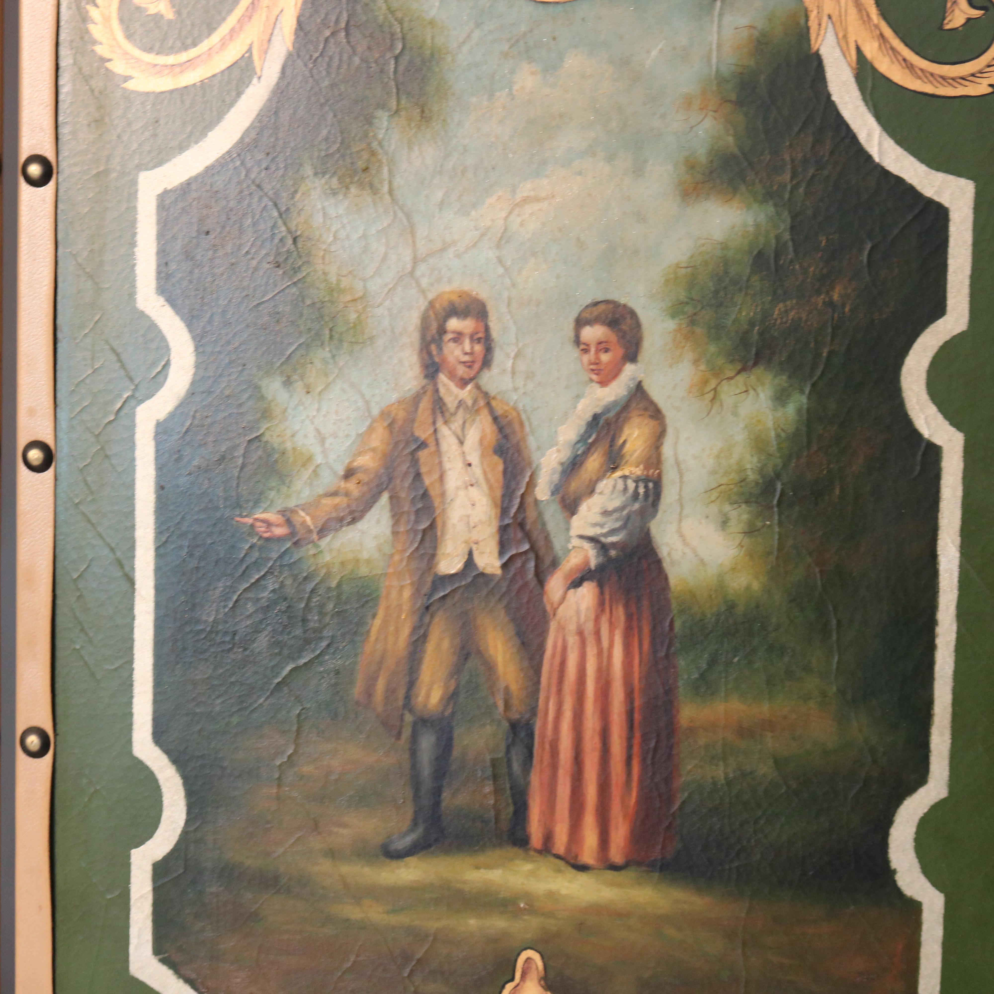 XX secolo Paravento d'epoca sovradimensionato a quattro pannelli con scene dipinte a mano c1940 in vendita