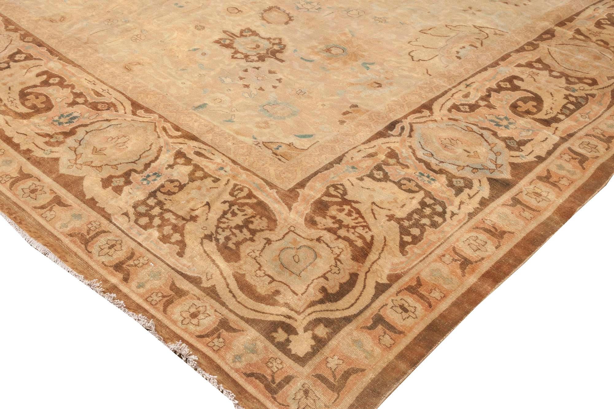 Oversized Vintage Indian Botanic Handmade Wool Rug For Sale 2