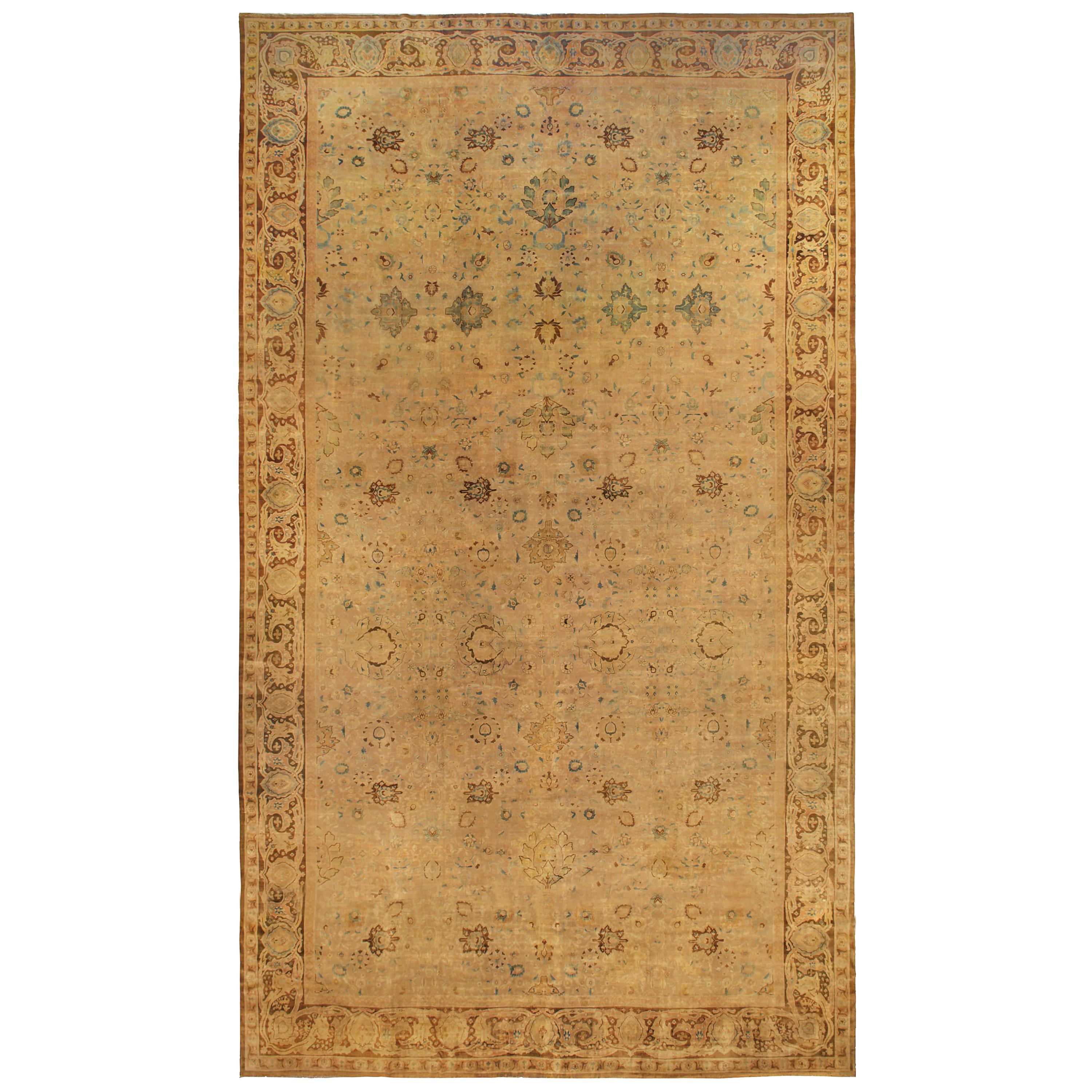 Oversized Vintage Indian Botanic Handmade Wool Rug For Sale